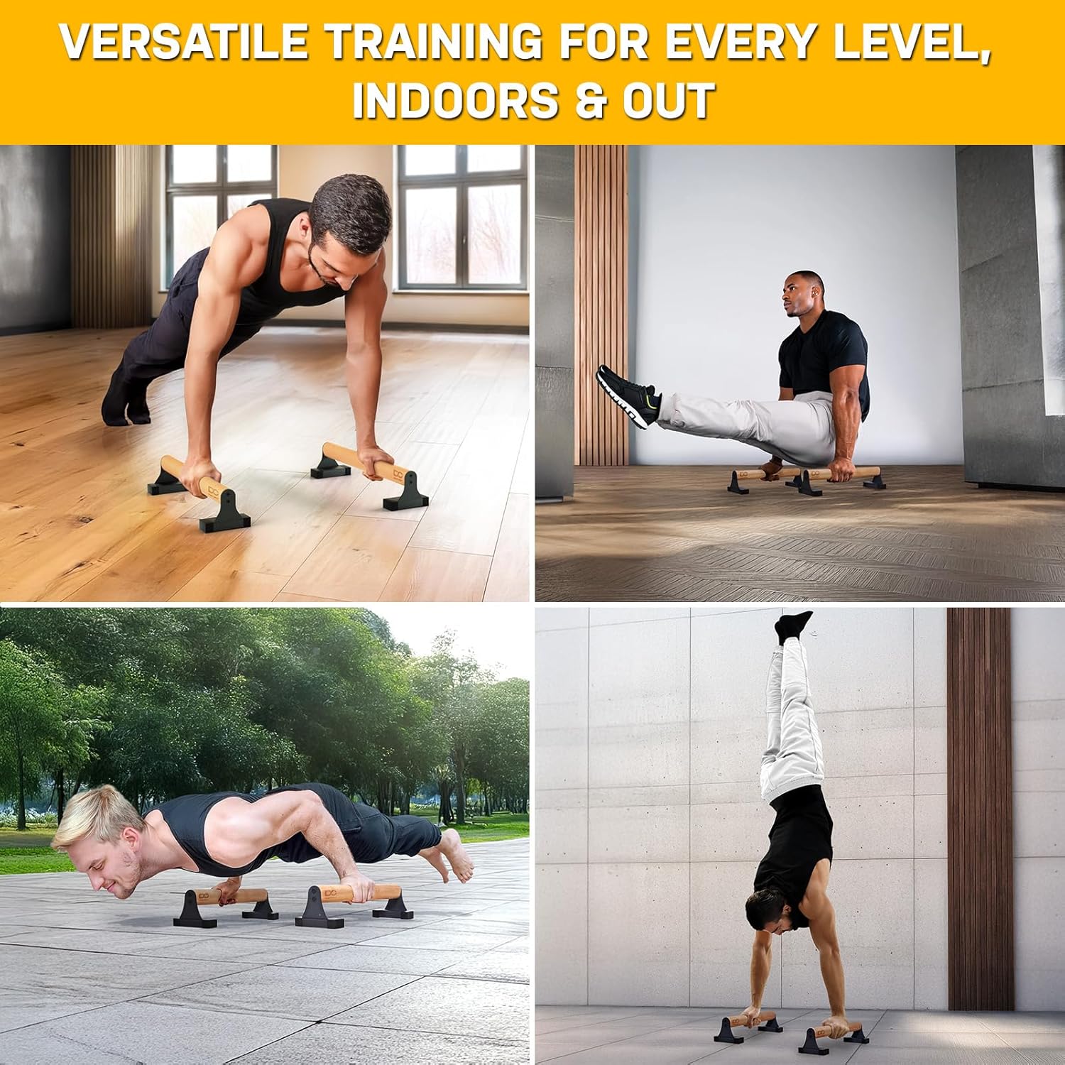 Double Circle Parallettes Push Up Bar with Ergonomic Wooden Handles - Calisthenics Equipment - Non-slip Parallel Bars for Strength Training and Calisthenics - Pushup Handles Parallettes Bars