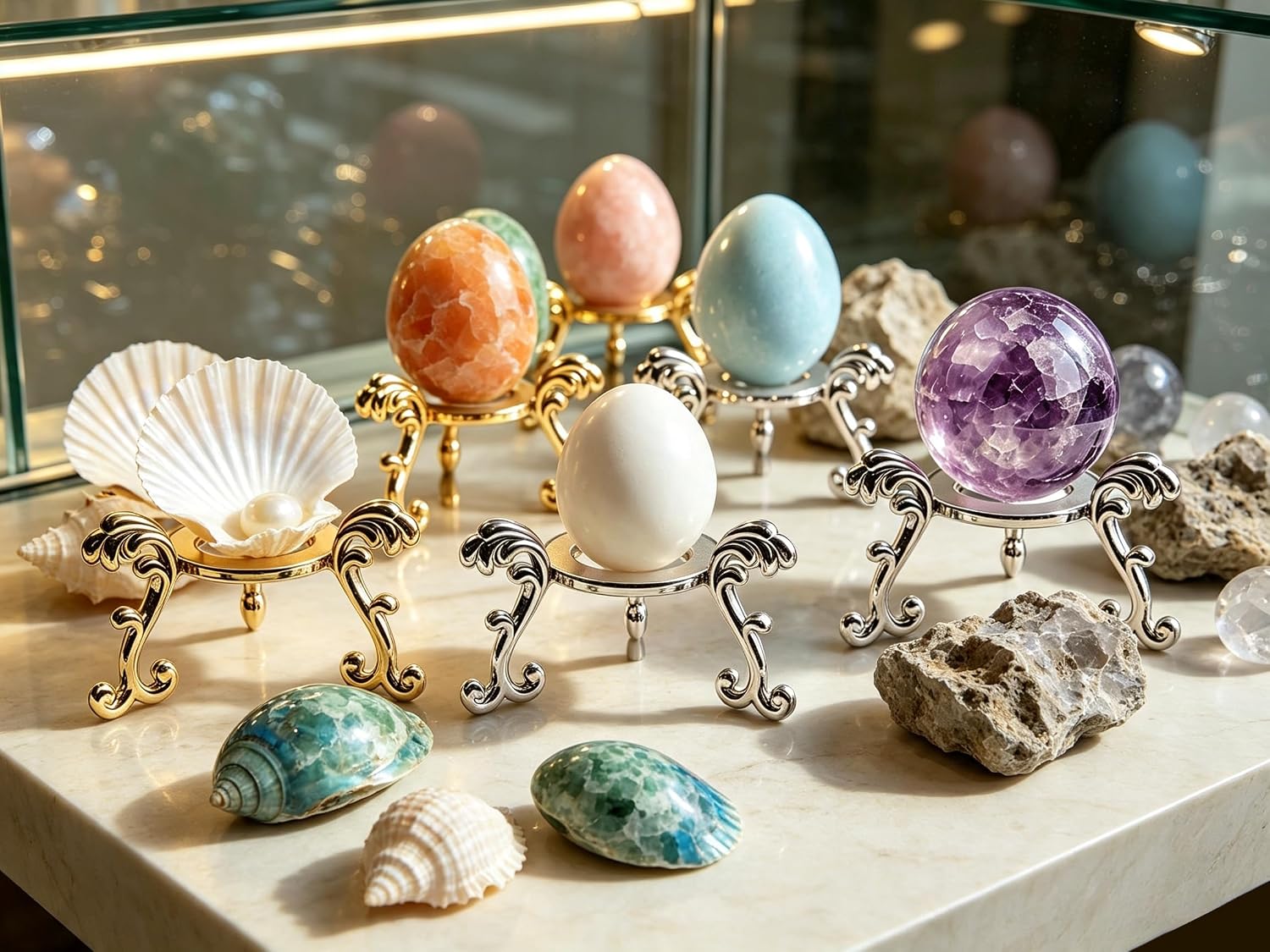 10Pcs Gold Crystal Ball Stand for Displaying Crystal Glass and Natural Rocks, Sphere Display Holder, for 40mm-80mm Sphere or Stone