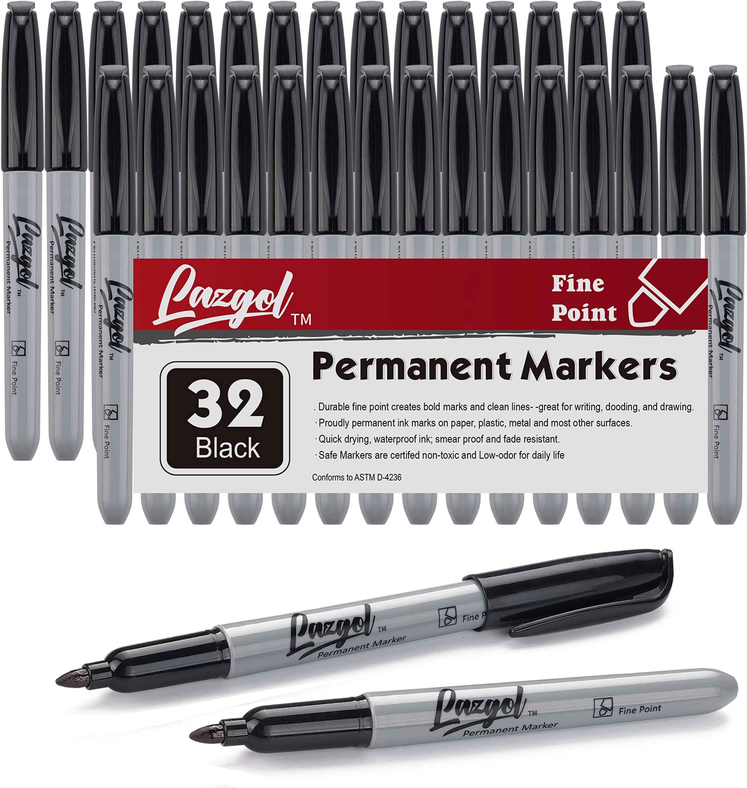 32 black fine point permanent markers