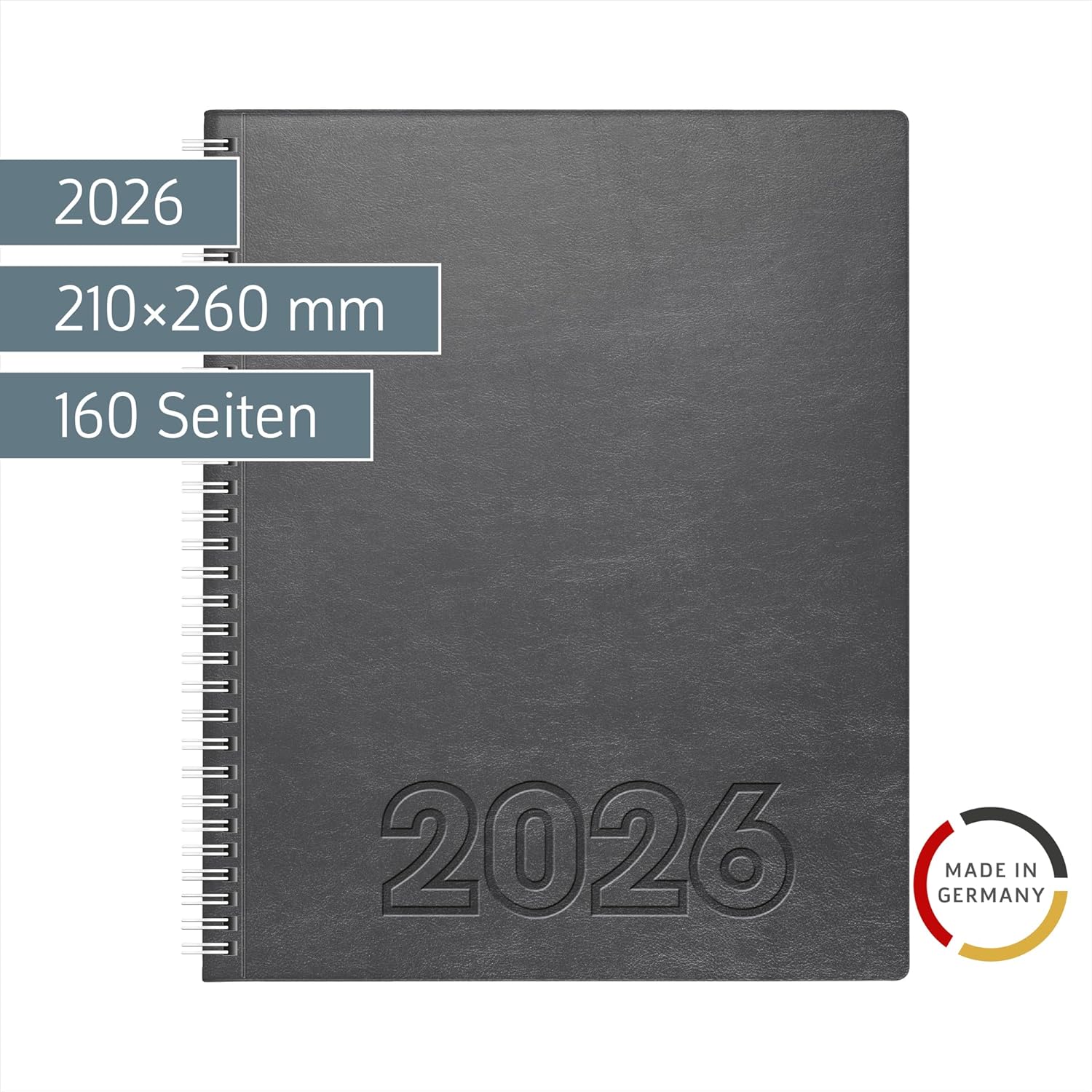 BRUNNEN Book Calendar Mod. Manager Wt 7 weektimer 2026 | 210 x 260 mm, Faux Leather, Grey