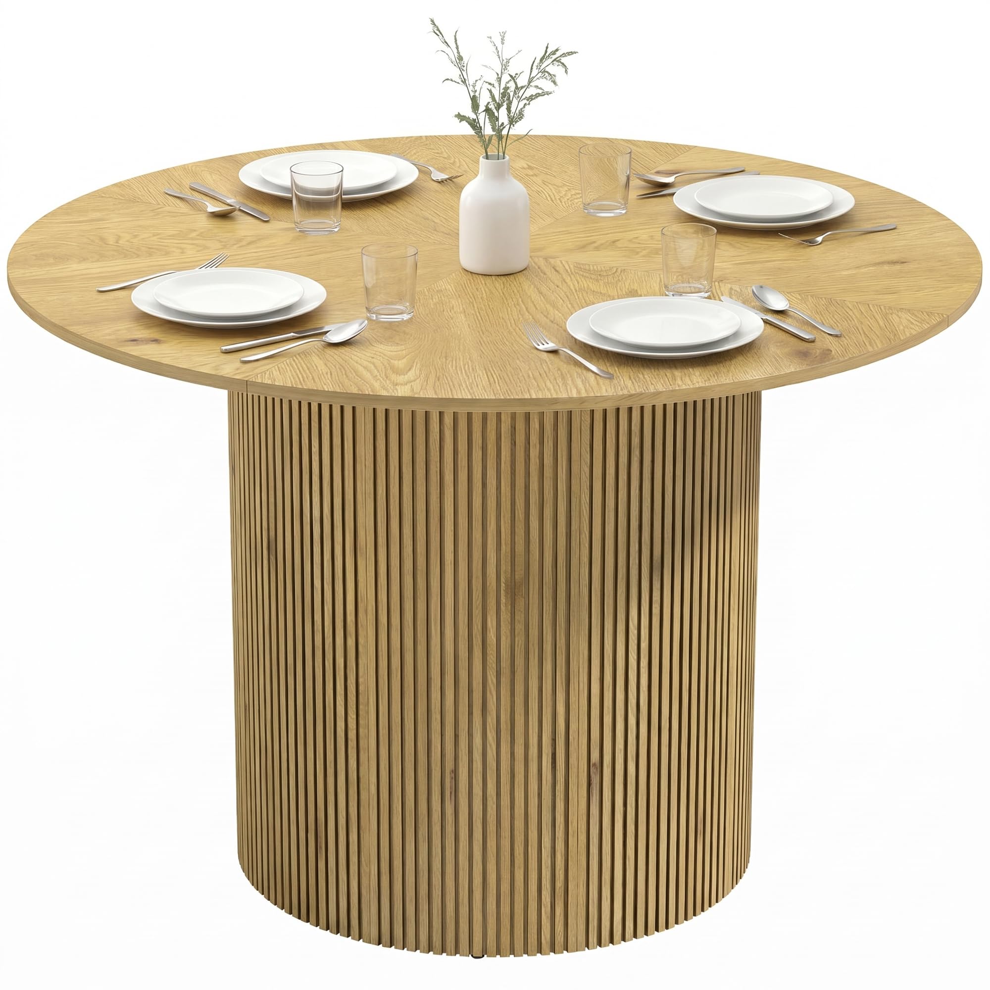 HOMCOM Mesa de Comedor Redonda Base Cilíndrica para 4-6 Personas Roble | Mesa de Cocina , Base Acanalada, Marco Metálico, para Sala de Estar, Carga 100 kg