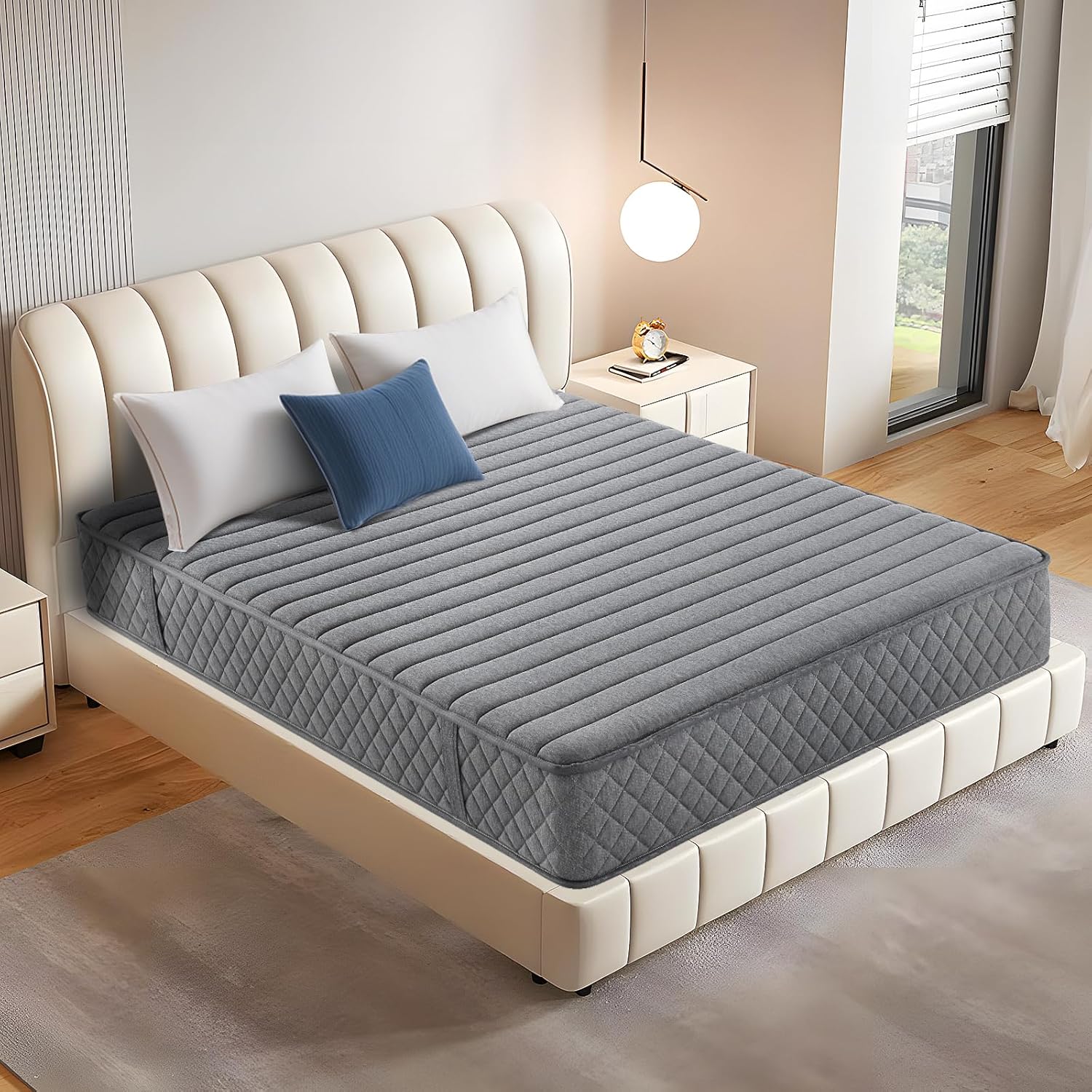 KBQ 12 Inch Queen Hybrid Memory Foam Mattress, Pocket Spring, Pressure Relief, CertiPUR-US Certified, Grey
