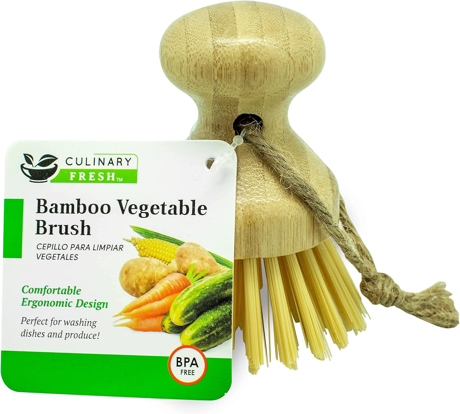 Bamboo Vegetable Palm Brush, Round Palm Scrubber for Pots, Pans: 1 Pack