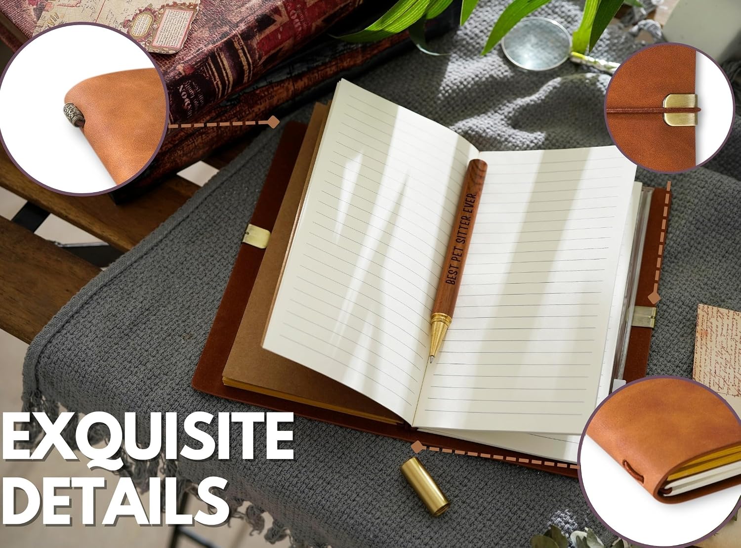 InnoBeta Dog Sitter Gifts, Pet Sitters Thank you Gifts for Birthday, Christmas, Journal Pen Set, Unique Notebook, Travel Diary, Lined Planner, 7.8x5 Inches, Brown