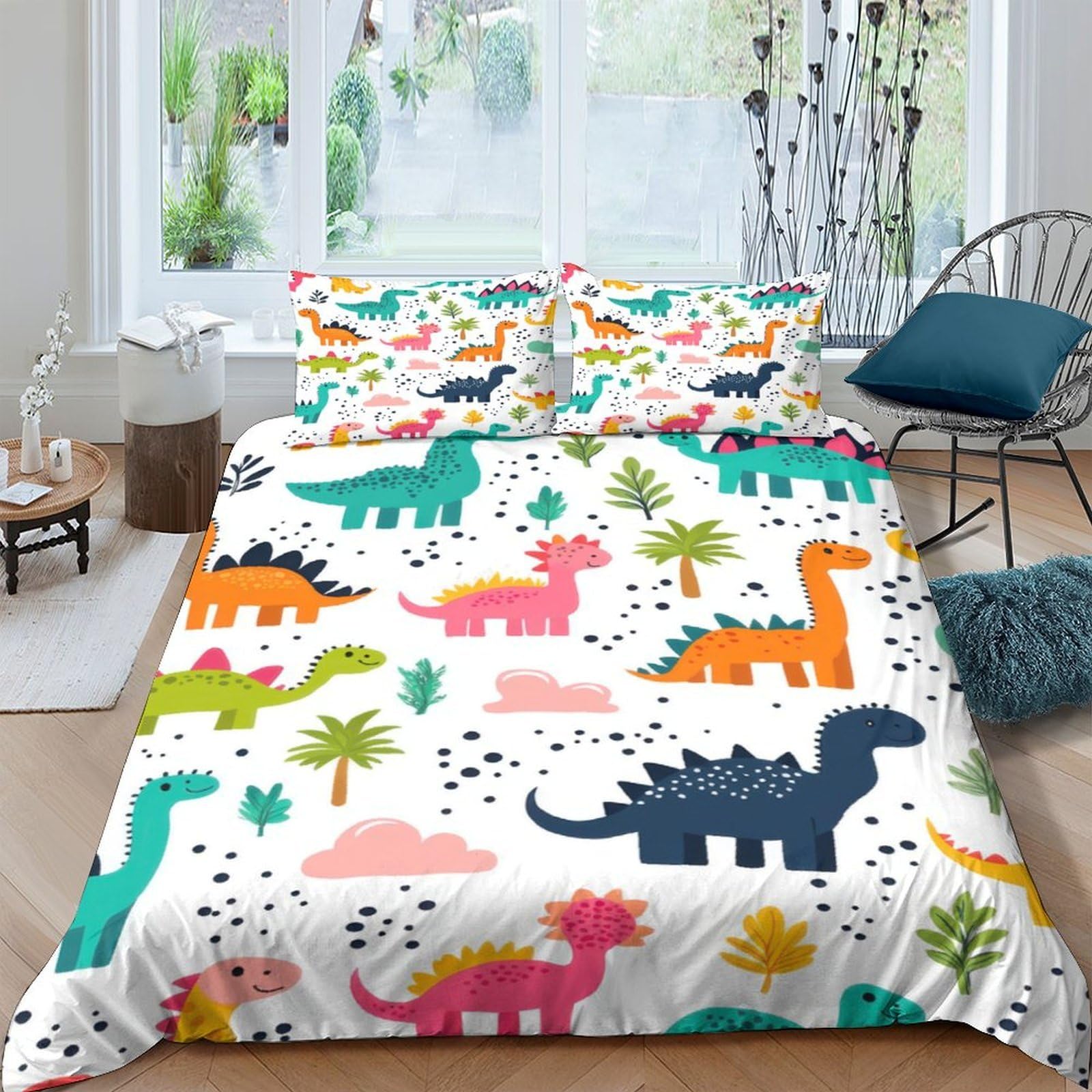 Ctjqhvkz Style-4 3D Printed Colorful Dinosaur Fitted Sheet Microfiber Soft Breathable Jungle Bed Cover For Bedroom Guest Room Decor Single（135X200cm）