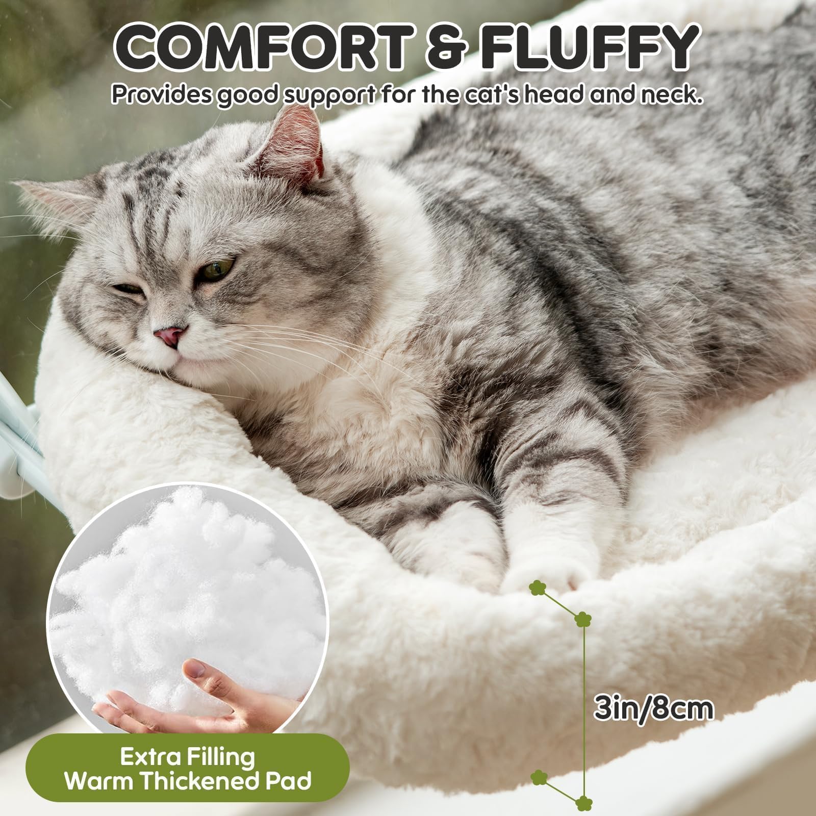 EDAGNY Hamac Chat Fenetre Premium Velours Rose Pour repos et Bronzer - 54X36cm Pliable Hamac Pour Chat avec Housse Reversible, Cadre Metallique Robuste Supporte 15kg, Blanc M