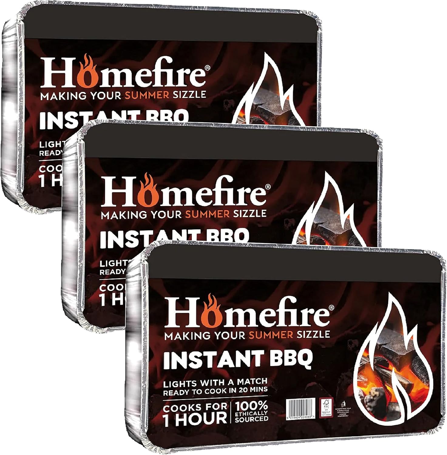 Homefire Instant BBQ Disposable Tray Pack of 3 Party Size Barbecue