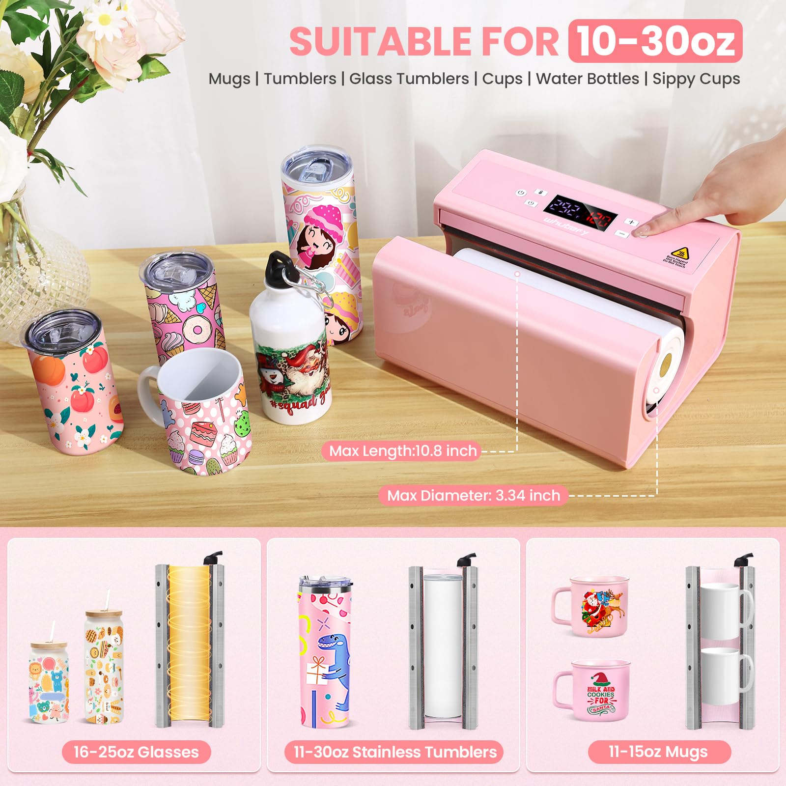 AKEYDIY Becher Wärmepresse Heißpresse 850 ml 567 ml 473 ml Sublimationsgläser Transferpress Rosa