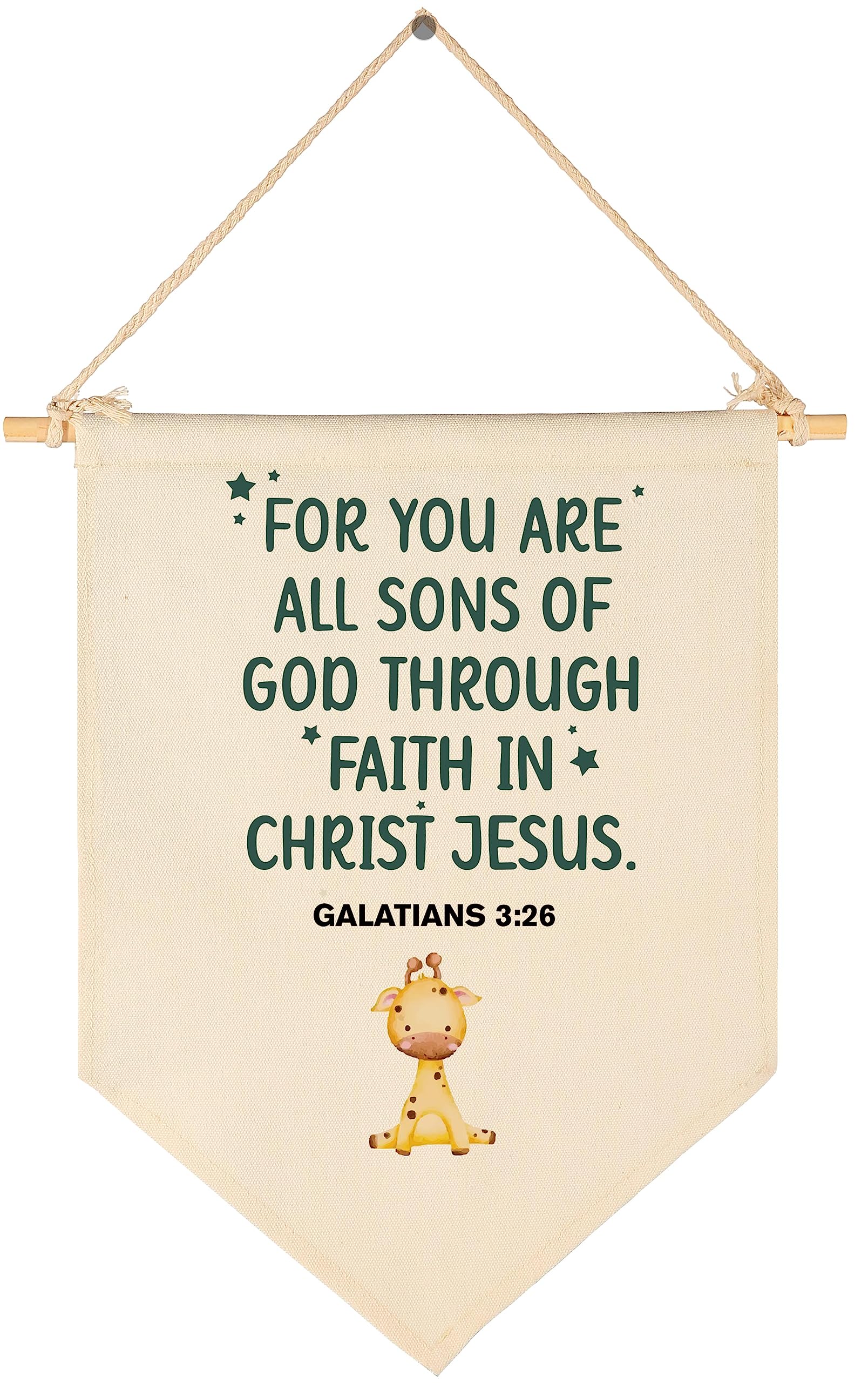 for You are All Sons of God-Bible Verse Sign-Scripture Decor-Flag Decor Gift for Baby Boys Newborn Kids- Banner Pennant Wall Sign Gift for Nursery Baby Room Playroom Bedroom