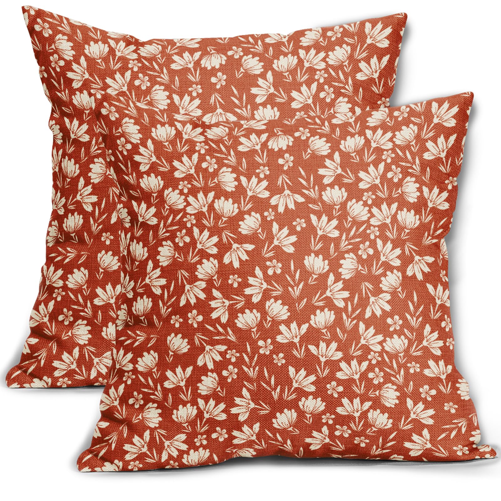 Aytipun Burnt Orange Pillow Covers 20x20 Set of 2 Vintage Floral Rustic Old Style Cute Flower Print Decorative Outdoor Pillowcases Seasonal Farmhouse Throw Cushion Case Decor for Couch Sofa Bed