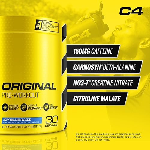 Miniatura 3 de Cellucor C4 Original Pre Entrenamiento Polvo ICY Blue Razz & C4 Sport Pre Entrenamiento Polvo Azul Frambuesa