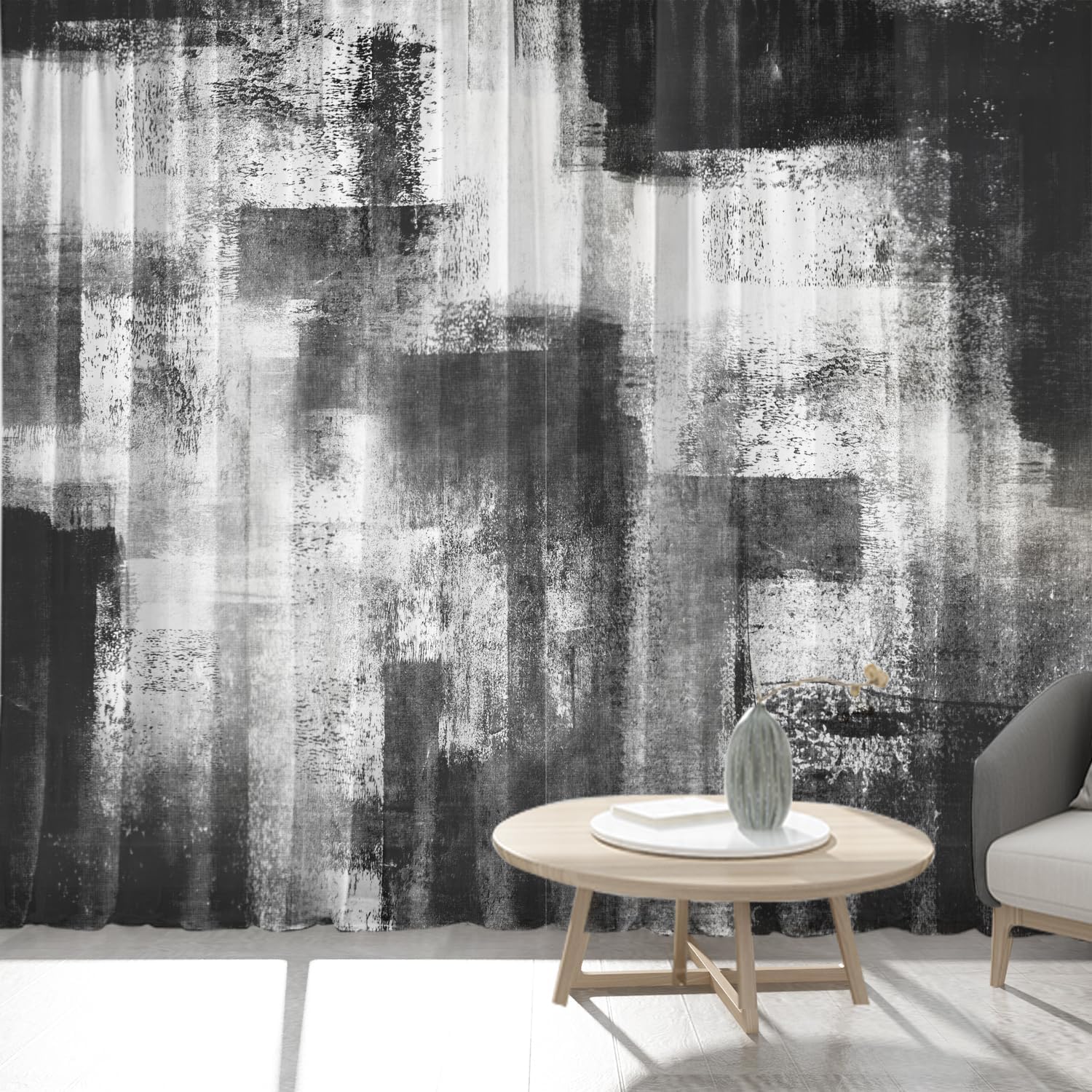 Black Grey Curtains for Living Room,Abstract Curtains 84 Inches Long 2 Panels,Black and White Rust Privacy Curtain with Rod Pocket for Bedroom,Modern Decorative Drapes,W52 x L84 Inch