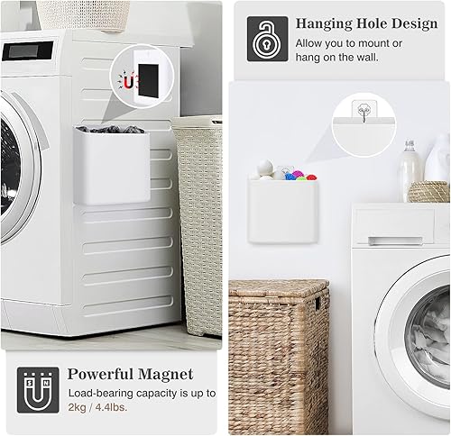 Miniatura 3 de MoKo Contenedor magnético de pelusa para cuarto de lavado, contenedor de ahorro para lavadora de baño, soporte de almacenamiento amplio, cesta de