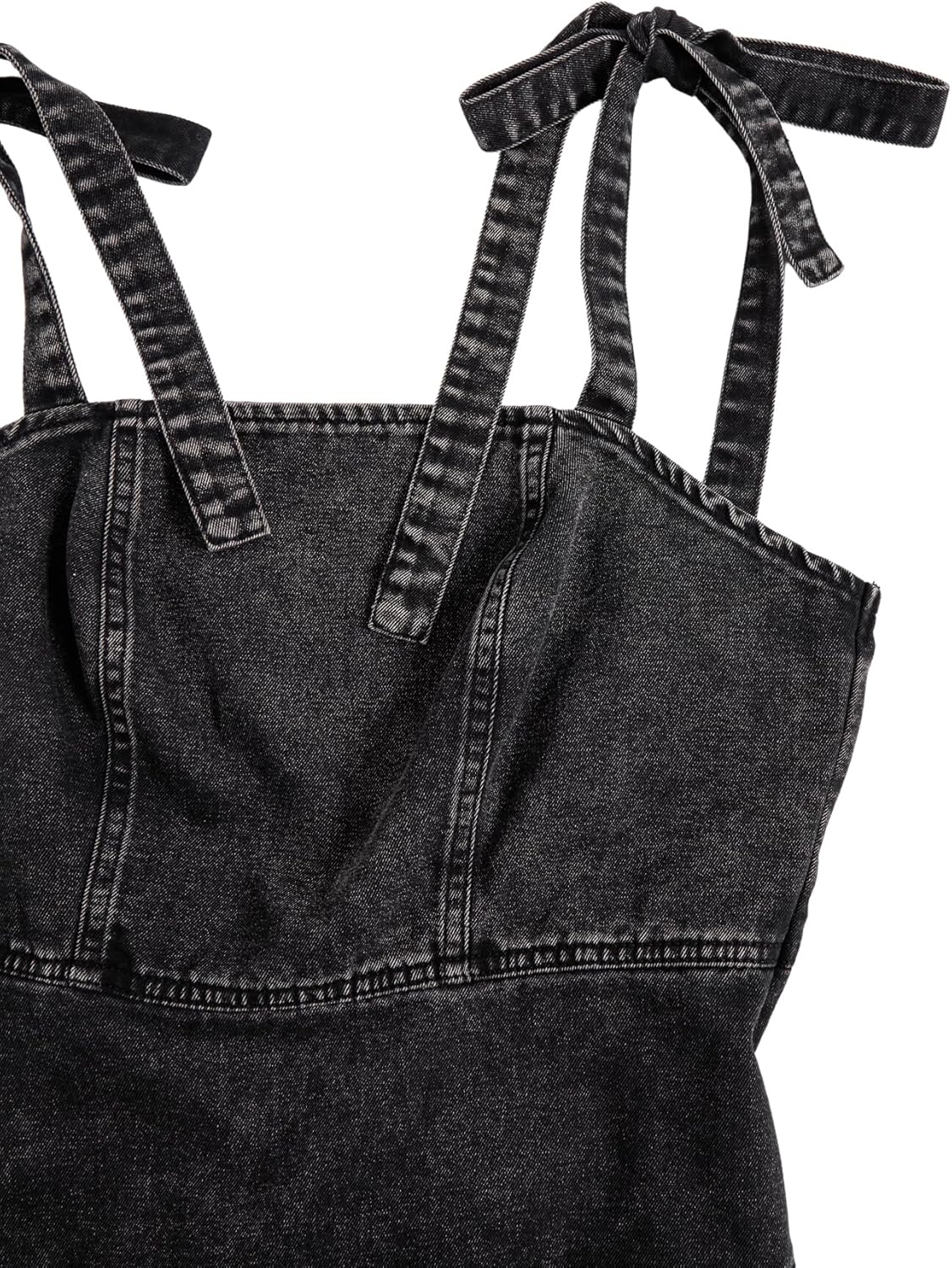 SHENHE Women's Tie Shoulder Sleeveless Denim Mini Dress Layered Ruffle Hem Jean Dress - Image 3