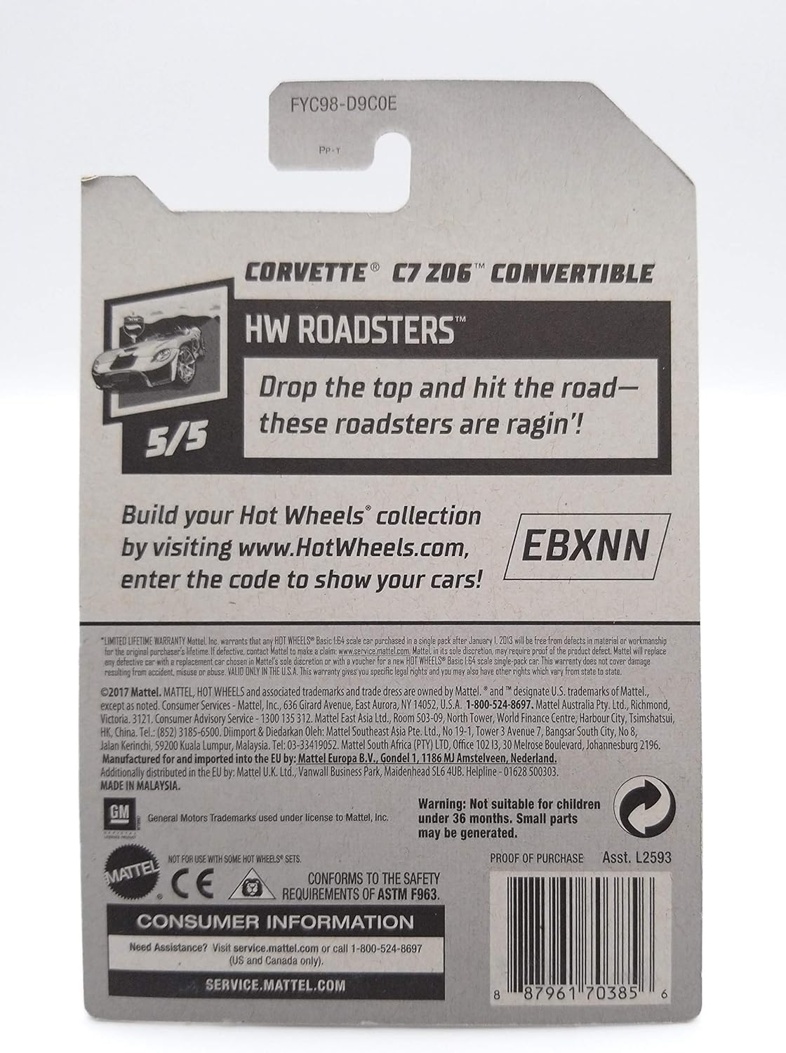 Hot Wheels 2019 HW Roadsters Corvette C7 Z06 Convertible 95/250, Red