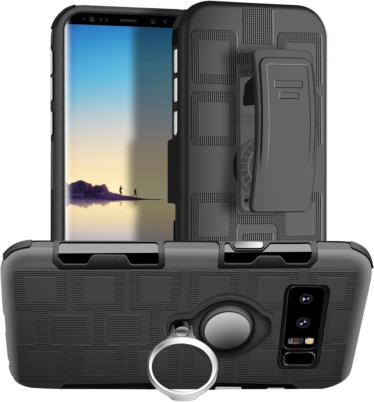 Samsung Note 8 Holster Case,MAHYVE 360°Adjustable Metal Ring Grip Kickstand Cover Compatible with Magnetic Car Mount Holder for Samsung Note 8 (Gun Metal Gray)