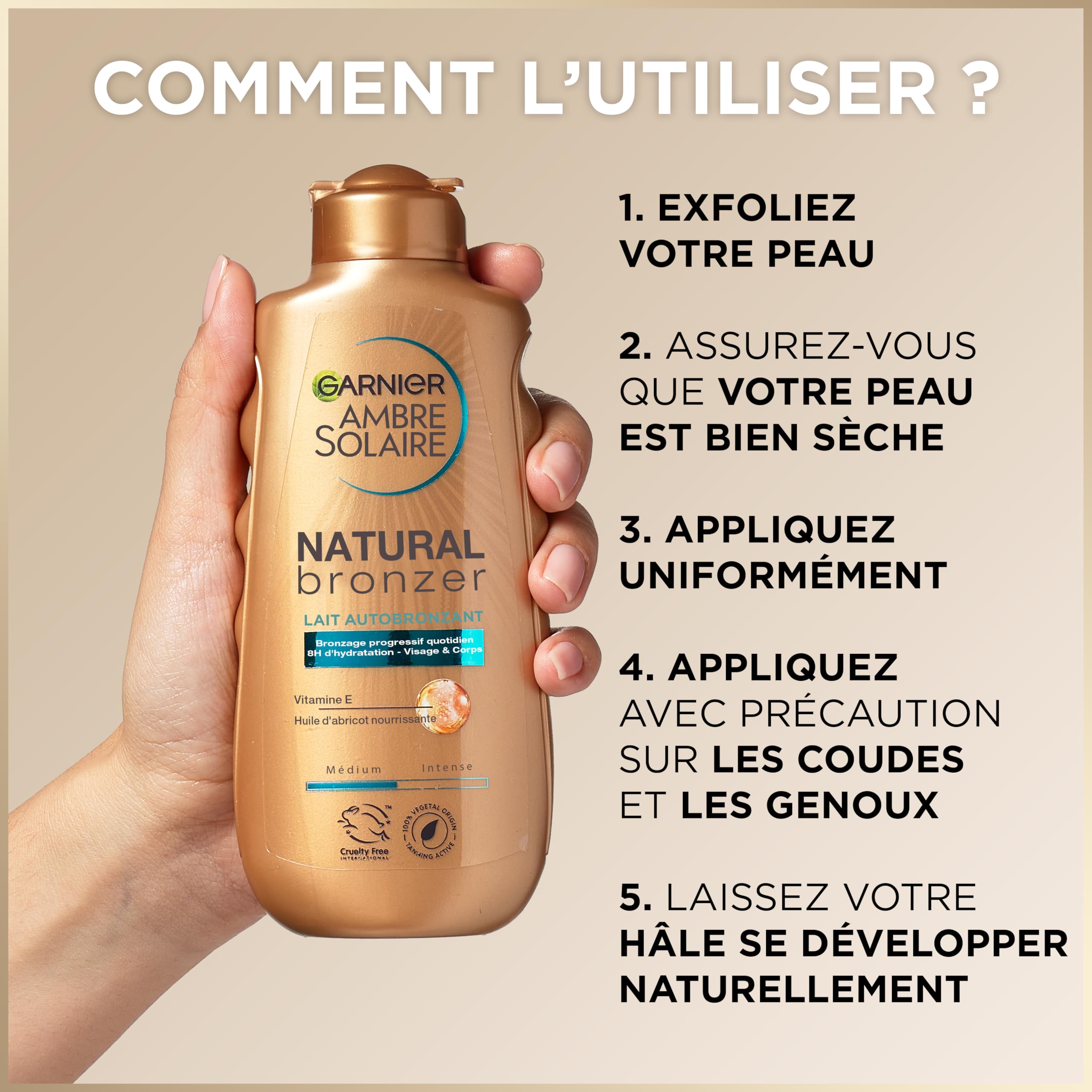 Garnier Ambre Solaire Natural Bronzer Lait Autobronzant Graduel et Hydratant 8h avec Huile d'abricot et Vitamine E - 3 Flacons de 175ml