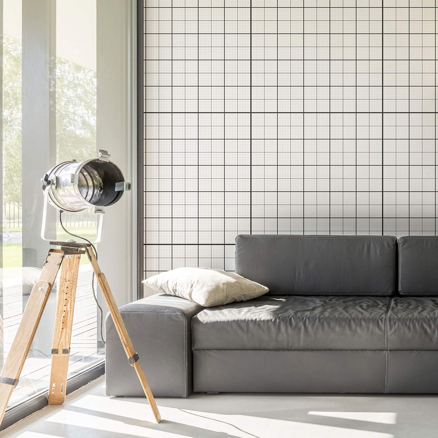 Walls By Me Peel and Stick Black and Grey Grid Geometric Removable Wallpaper 9462-2ft x 4ft (61x122cm)