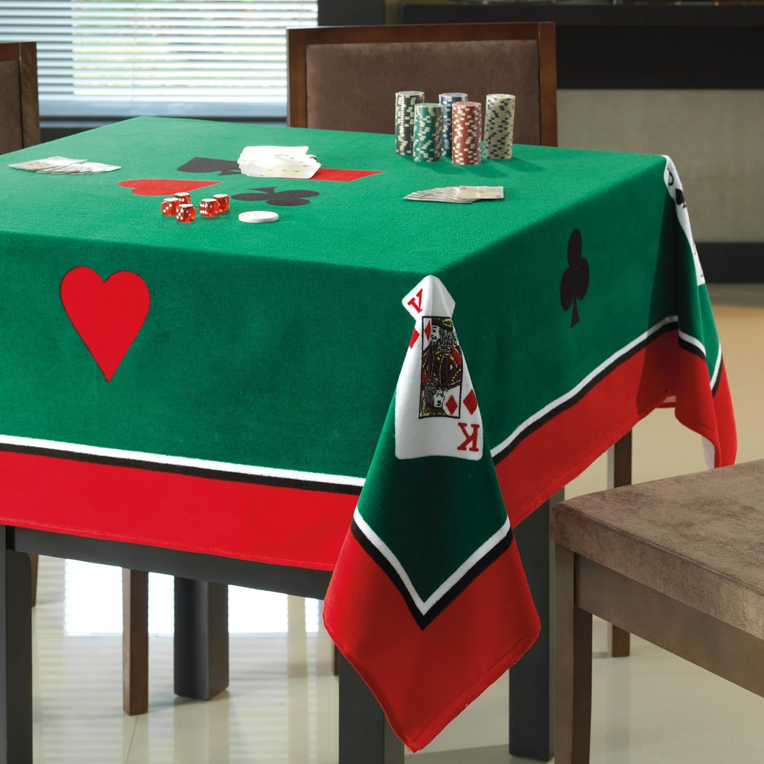 Beachland 60.5-Inch Square Velour Table Cloth - 100% Cotton, Game Cards Design - Soft, Durable, Machine Washable - Perfect for Game Night (Cards Table Towel, 60.5" Square)