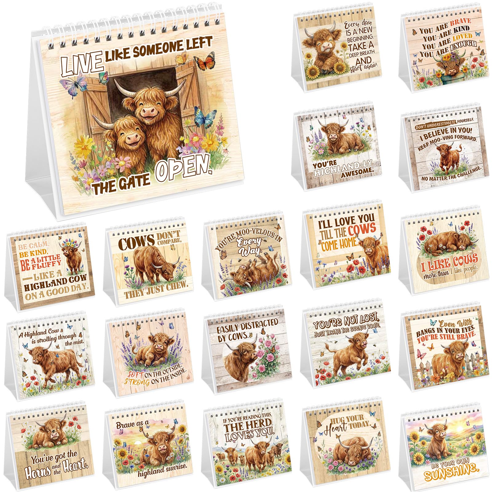 Outus Motivational Desk Calendar Highland Cow Flip Quotes Office Sign