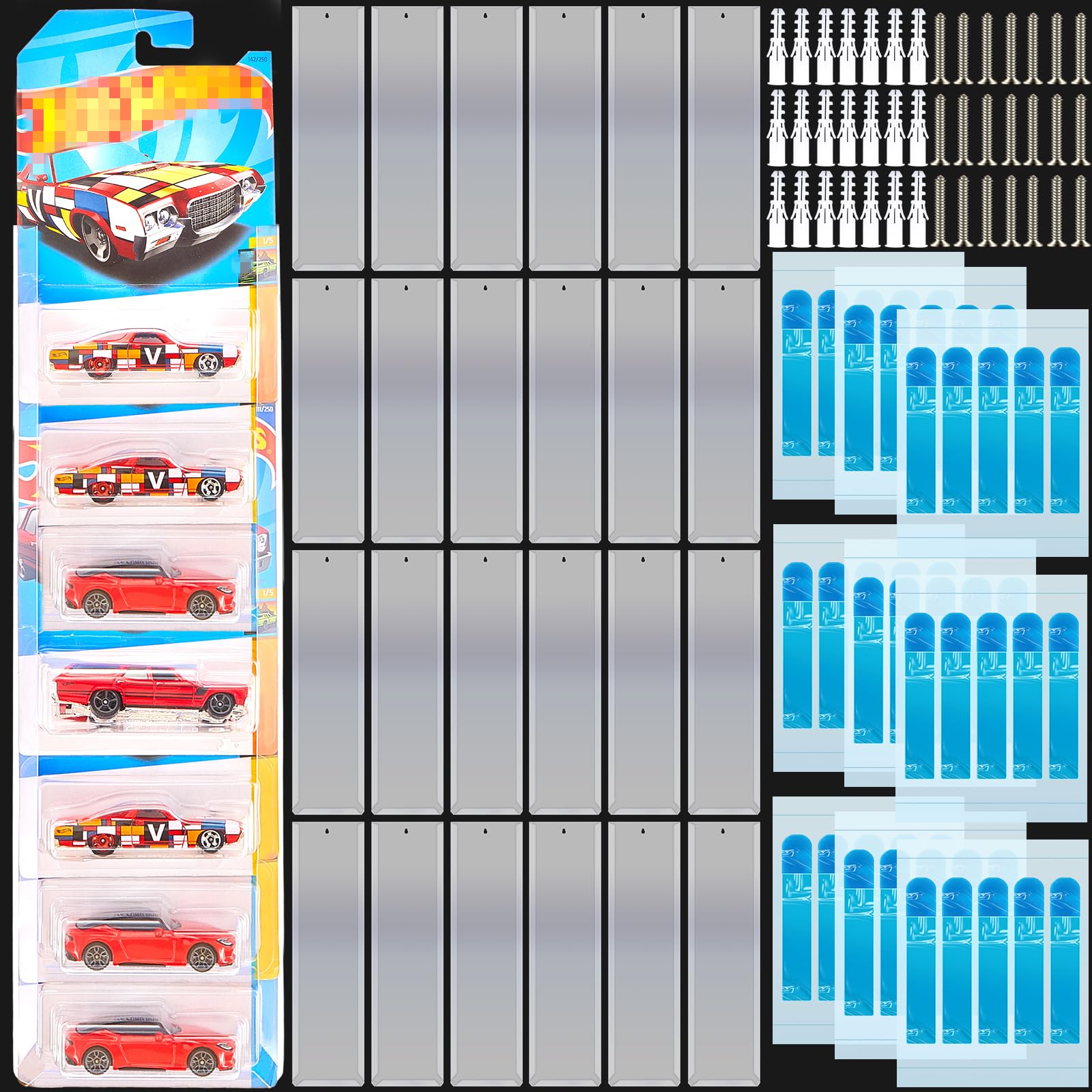 25 Pcs Model Car Display Cases Holds up to 250 Cars Compatible with Hot Wheels Packaged Toy Organizer Diecast Blister Wall Display Case(16.7 x 4.4 Inches)