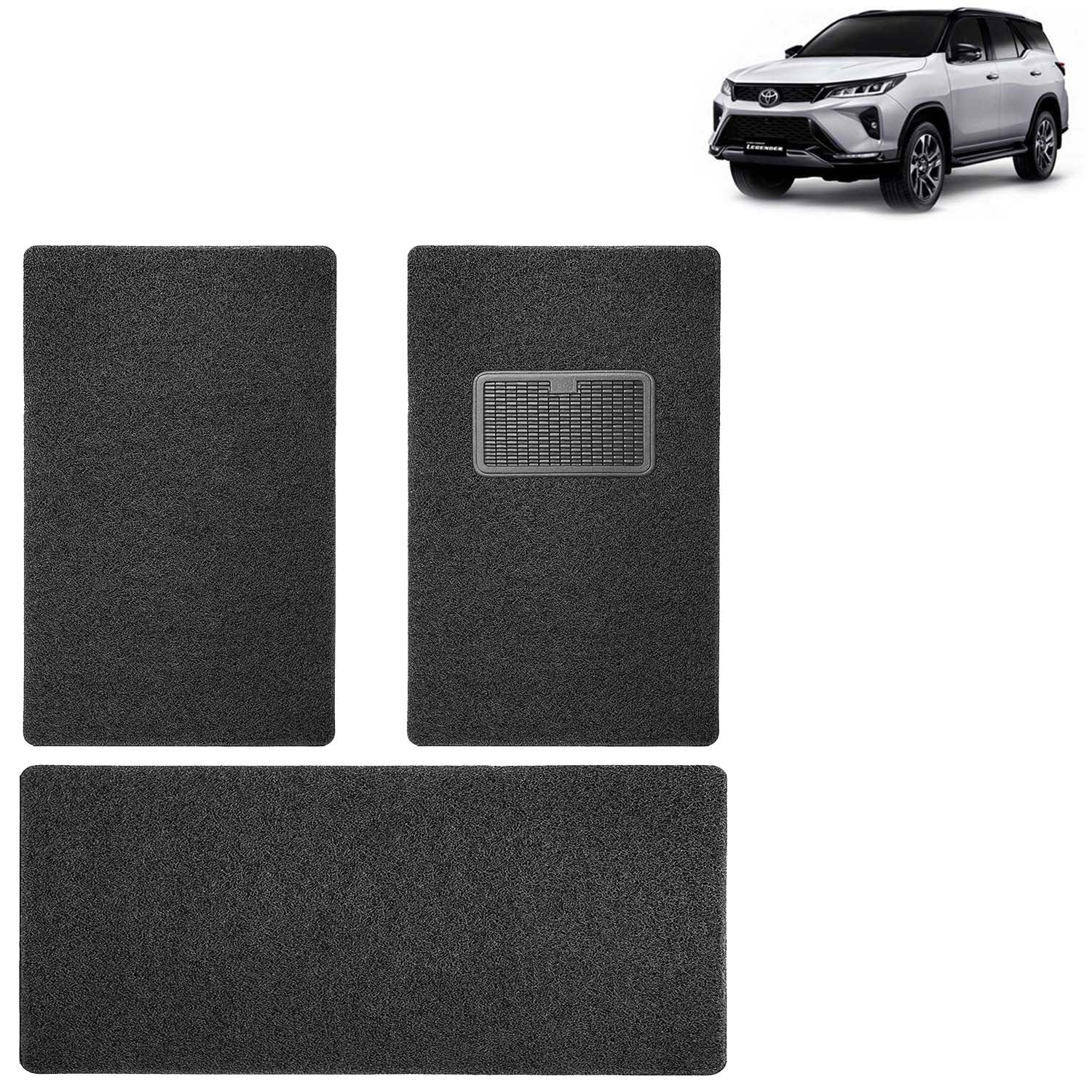 KINGSWAY Accessories Noodle Grass PVC Foot Mats Compatible with Toyota Fortuner (Year 2021-2025) – 12mm Thickness Universal Fit Anti-Slip Car Floor Mats, Complete Set of 3 Pcs – Black