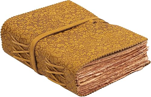 Miniatura 10 de LEATHER VILLAGE Diario floral en relieve encuadernado en cuero para mujeres y hombres, 200 páginas, 6 x 4 pulgadas (A6), marrón - Libro de las