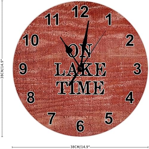Miniatura 2 de On Lake Time - Reloj de pared rústico de jubilación, madera de granero envejecida roja, de 15 pulgadas, relojes de pared grandes que funcionan con