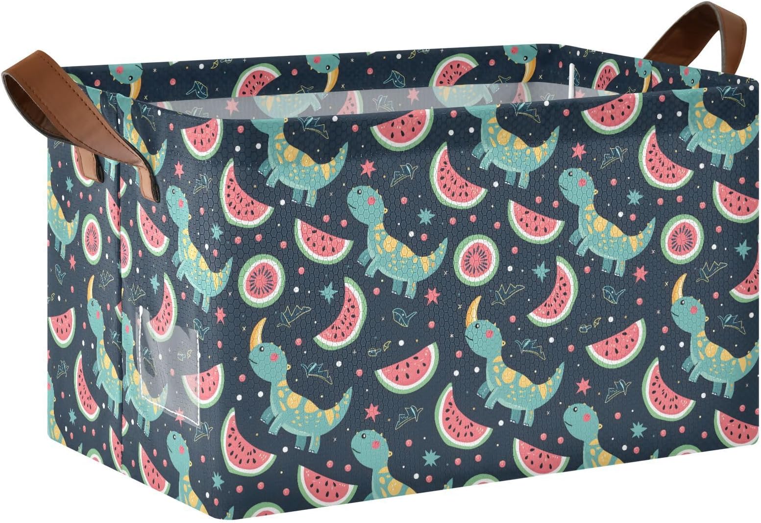 ALAZA Dinosaur Watermelon Blue Rectangular Closet Storage Box Storage Bin Basket Storage Cube with Leather Handles Nursery Storage Laundry Hamper 1 Piece