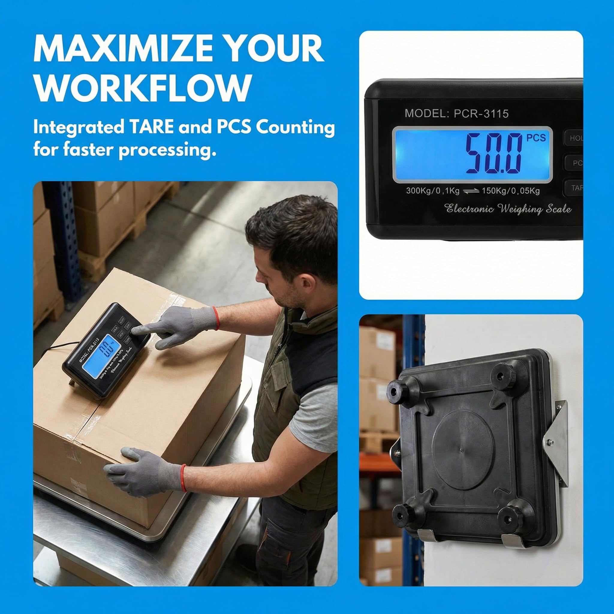 Trintion Paketwaage Fleischwaage mit Zählfunktion Plattformwaage Edelstahl Waage bis 300 kg Externes Beleuchtetes LCD Wand Display Digitalwaage Plattformgröße 36cmx30cm