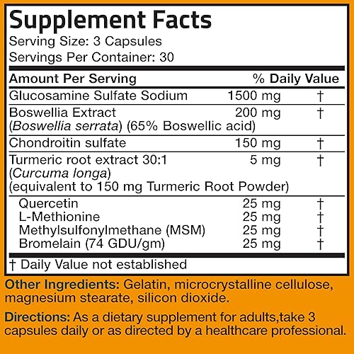 Vista 30 de Bronson Glucosamina, condroitina, cúrcuma y MSM fórmula avanzada para articulaciones y cartílagos, apoya articulaciones saludables, movilidad