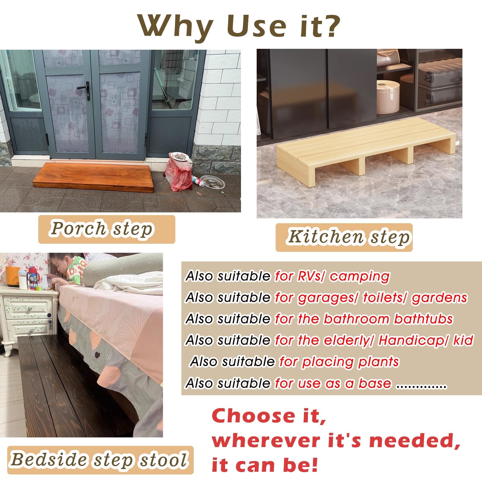 Marche extérieure en Bois Marchepied Extérieur pour Maison, Plateforme en Bois De 12 À 15 Cm De Haut pour Entrée De Chambre, Porche Ou Salle De Bain(H 8'',28x12in/70x30cm)