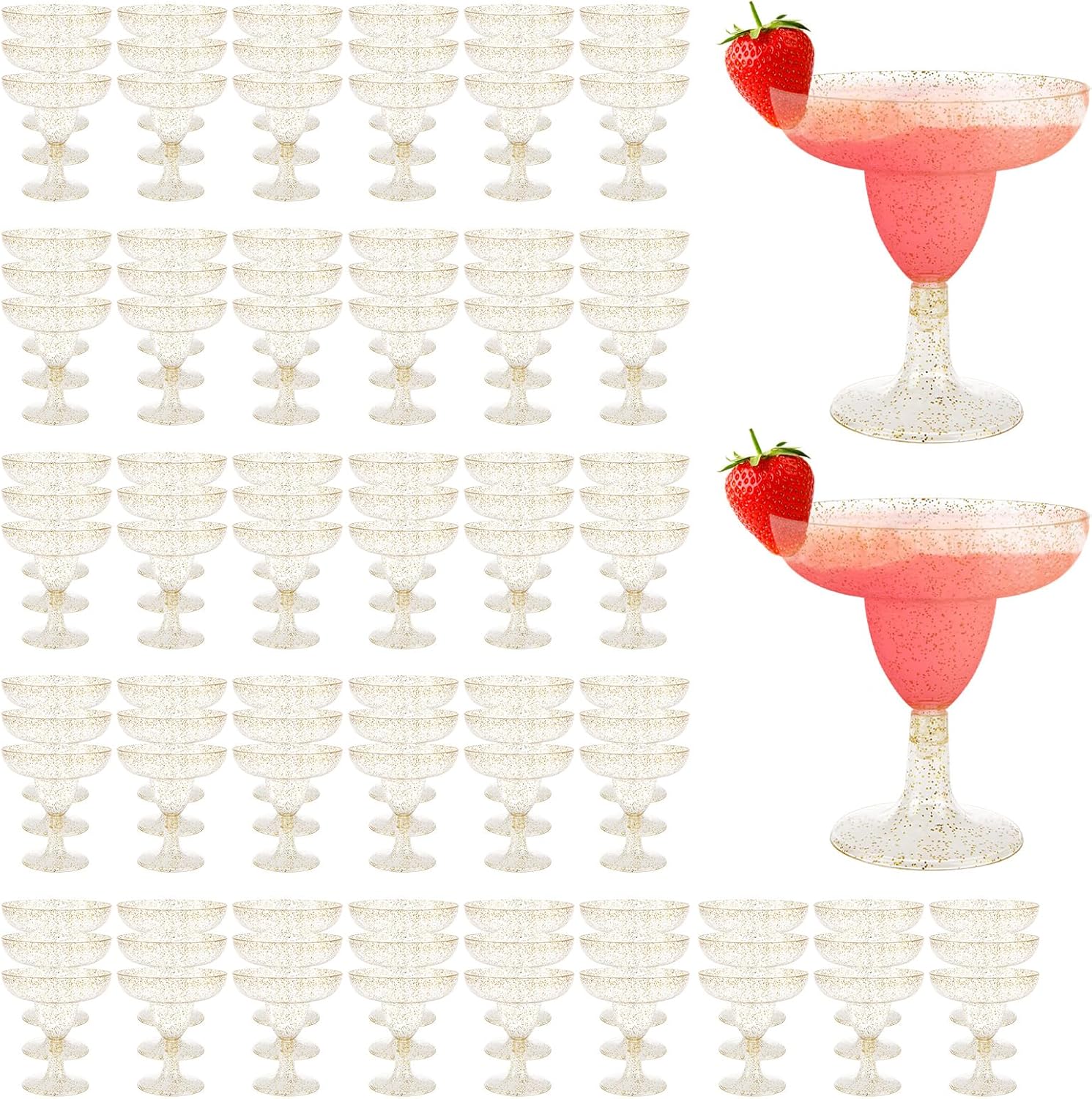 60 Pcs Plastic Margarita Glasses, 5 oz Gold Glitter Cocktail Glasses, Plastic Martini Glasses, Plastic Margarita Cups for Wedding Bridal Shower Party