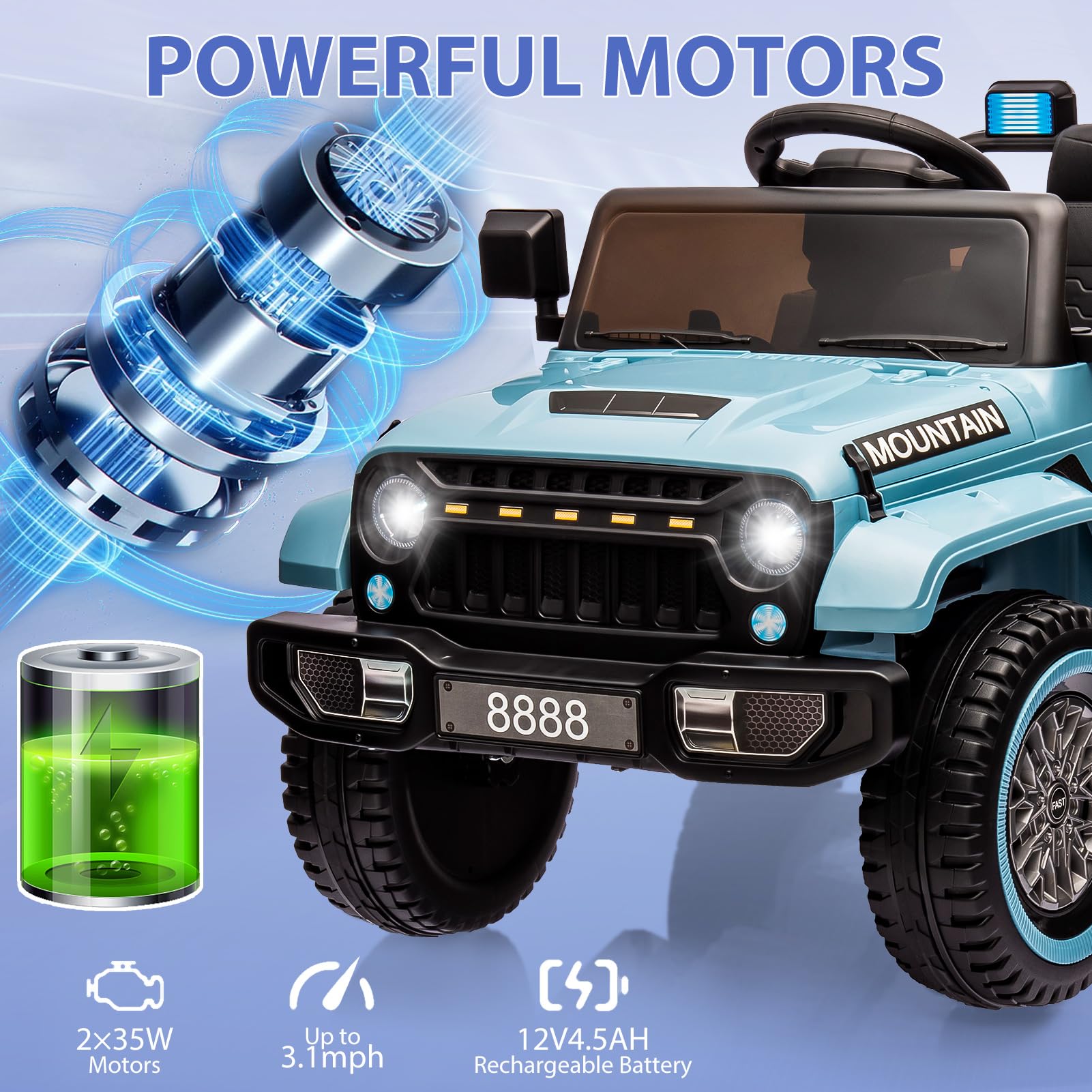 12V Kids Ride On Truck - Battery Powered Electric Car With Remote Control & LED Lights