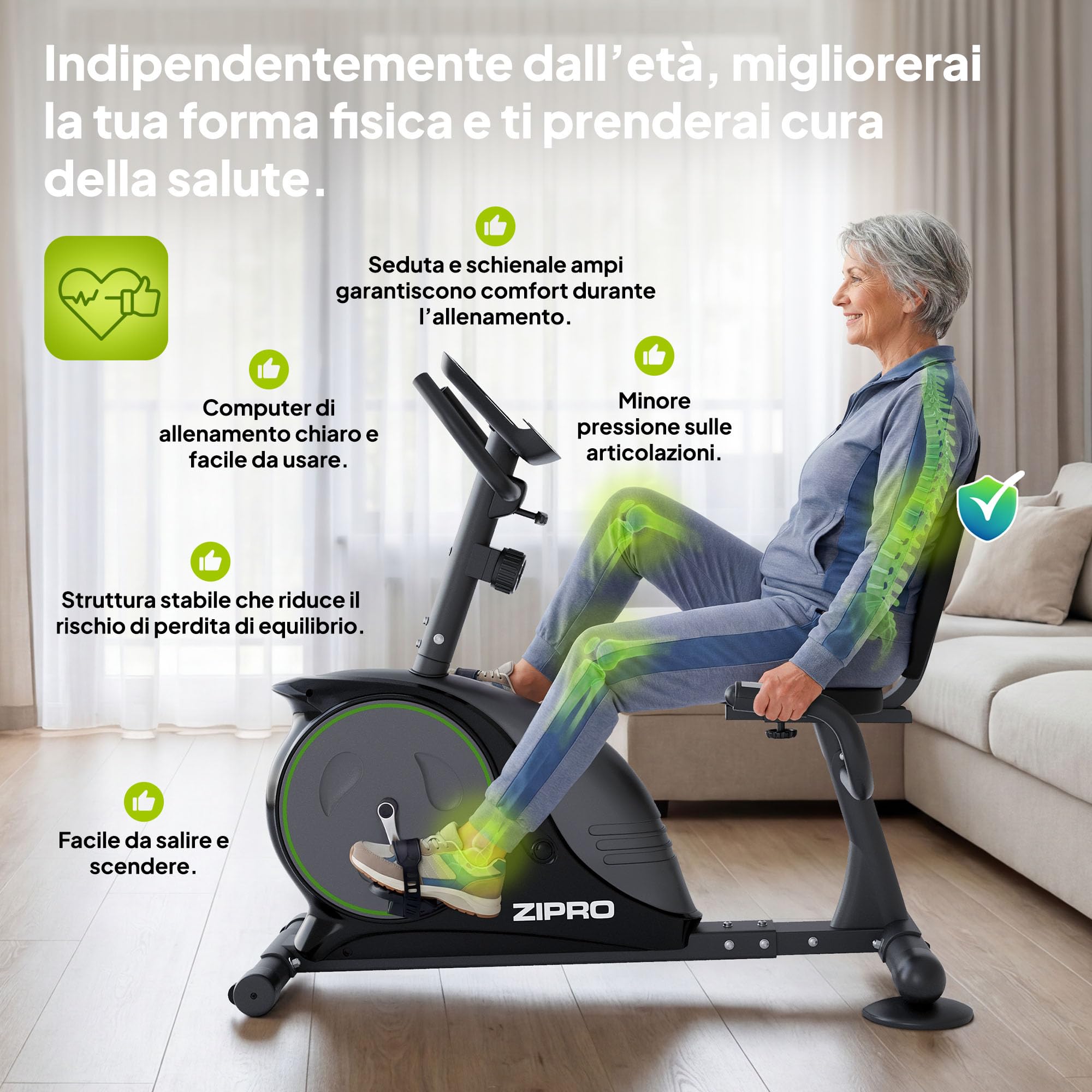 Zipro Cyclette Easy, Fitness Bike Ergometrico, Trainer Magnetico per Bicicletta, Ergometro fino a 150 kg, Bici da Interno, Cyclette per Allenamenti Domestici, Batteria Operata