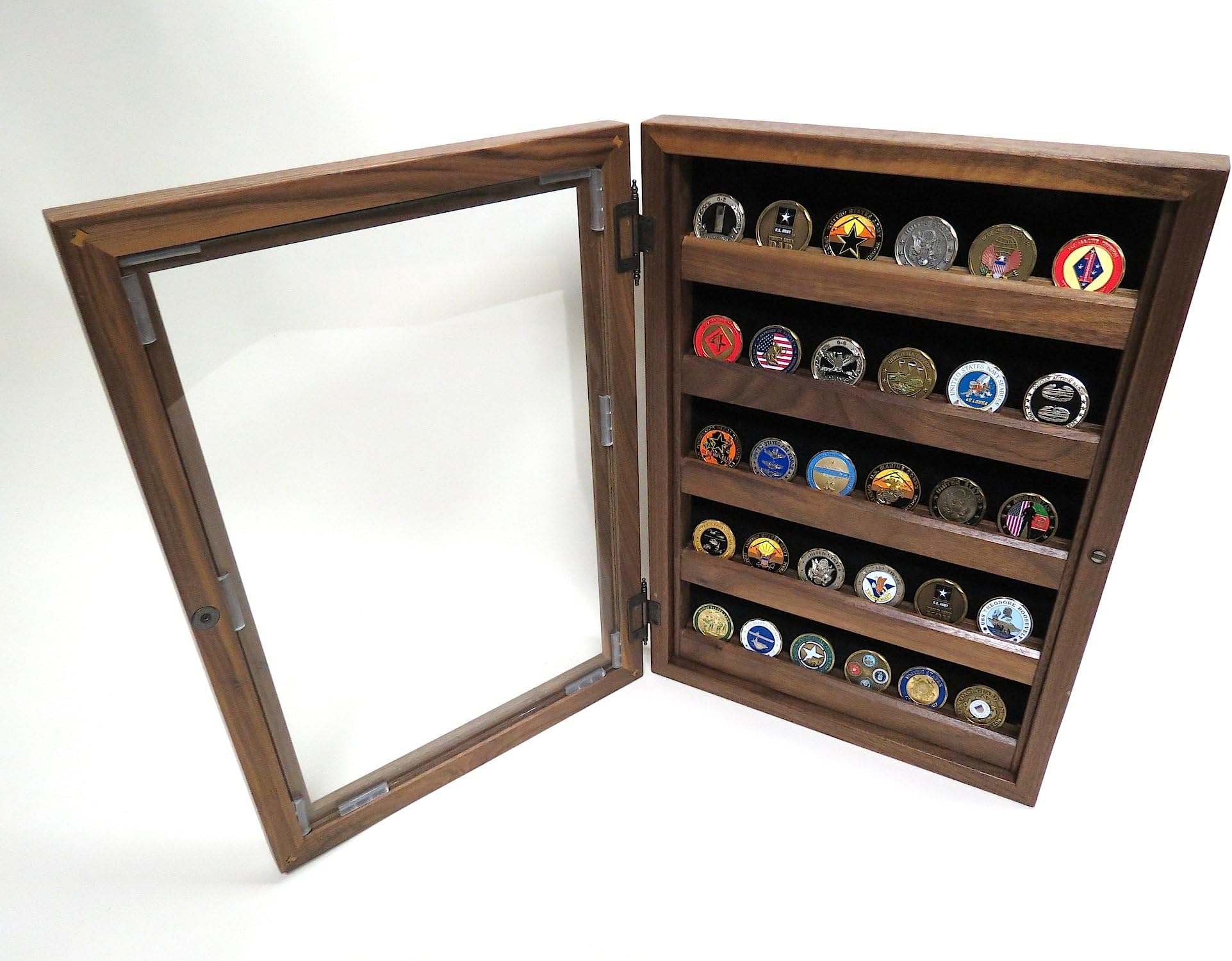 Military Challenge Coin Display - Shadow Box Combo (Solid Walnut Wood)