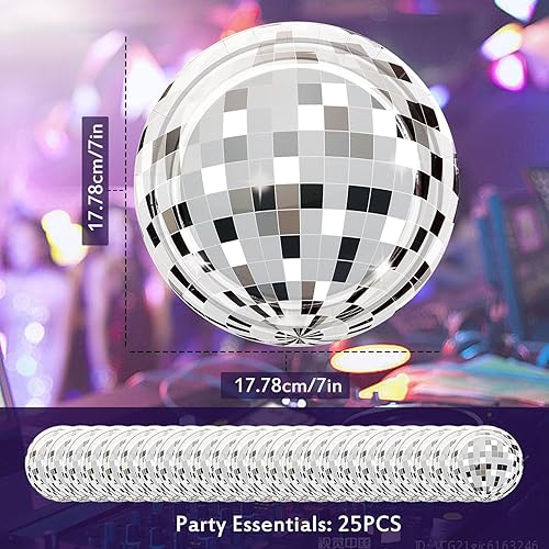 Miniatura 2 de Platos de discoteca 25P, platos de bola de disco de 7 pulgadas, platos de papel de bola de disco plateados para suministros de fiesta de discoteca