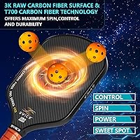 Vista 4 de Carbon Fiber Pickleball Paddle 16mm – Professional Pickleball Paddles with Superior Control, Power & Spin – Extended Handle for Two-Handed Grip