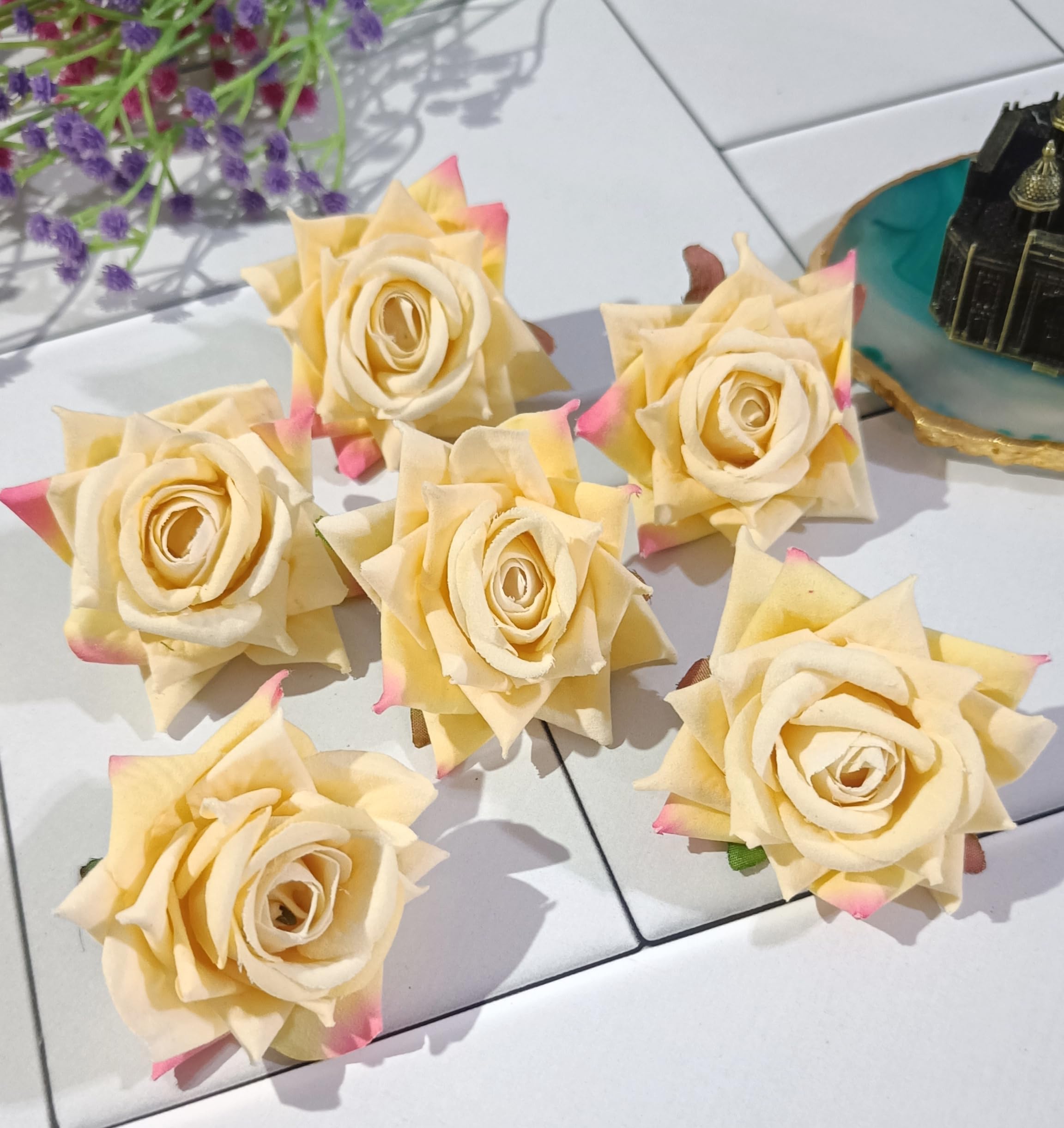 VRB DecTM Artificial Rose Velvet Flower for Pooja Thali, Festival and Events, Home, Table, Badroom, Pooja Room, Diwali Decoration Items and DIY Craft (Cream, 6) (B0CB8B3C7X) Amazon Price History, Amazon Price Tracker