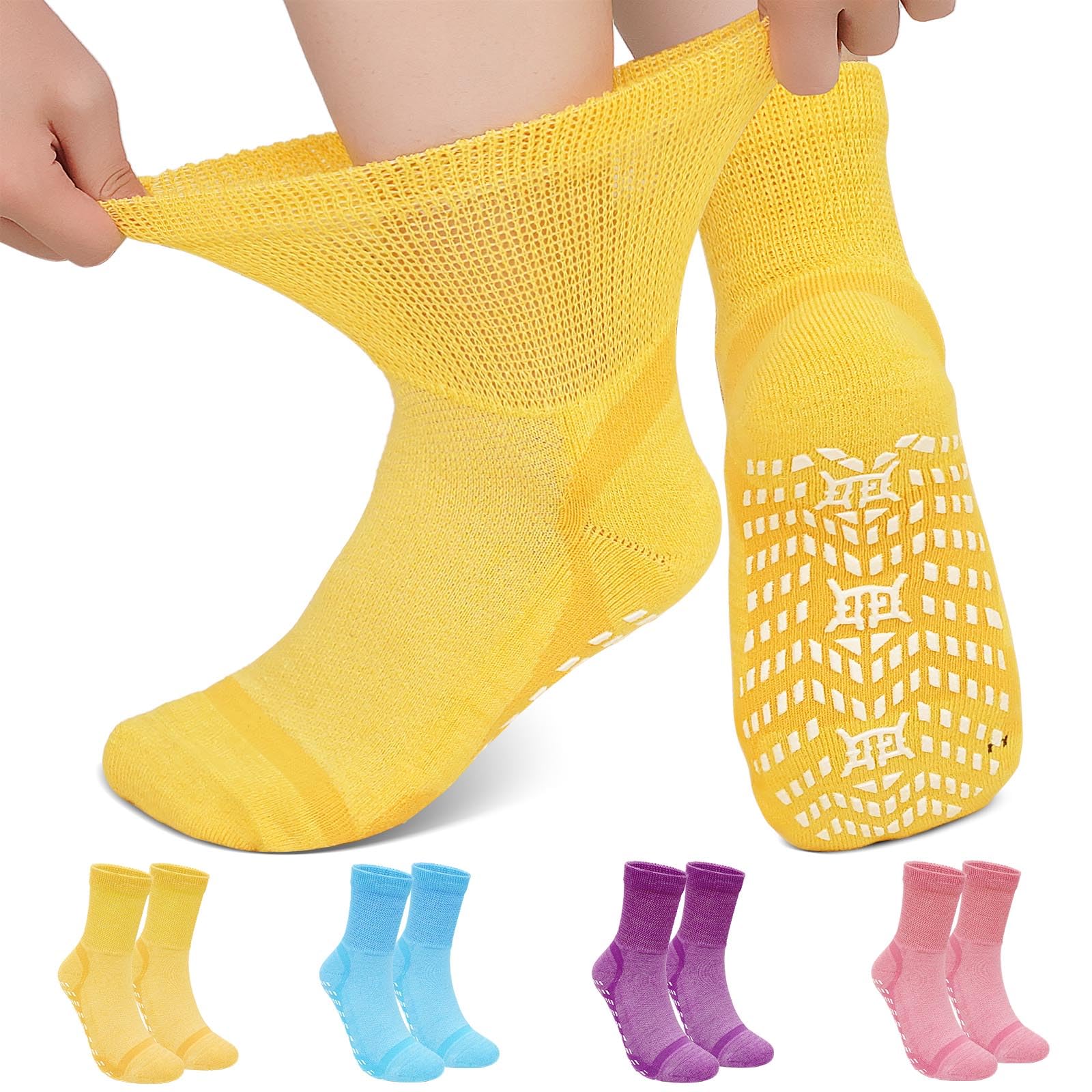 LOFIR Diabetiker Socken für Damen Herren: Bambus Diabetikersocken ohne Gummibund und Naht für Frauen - ABS Antirutsch Socken mit Komfortbund für Senioren Geschwollene Füße 4 Paar 39-50