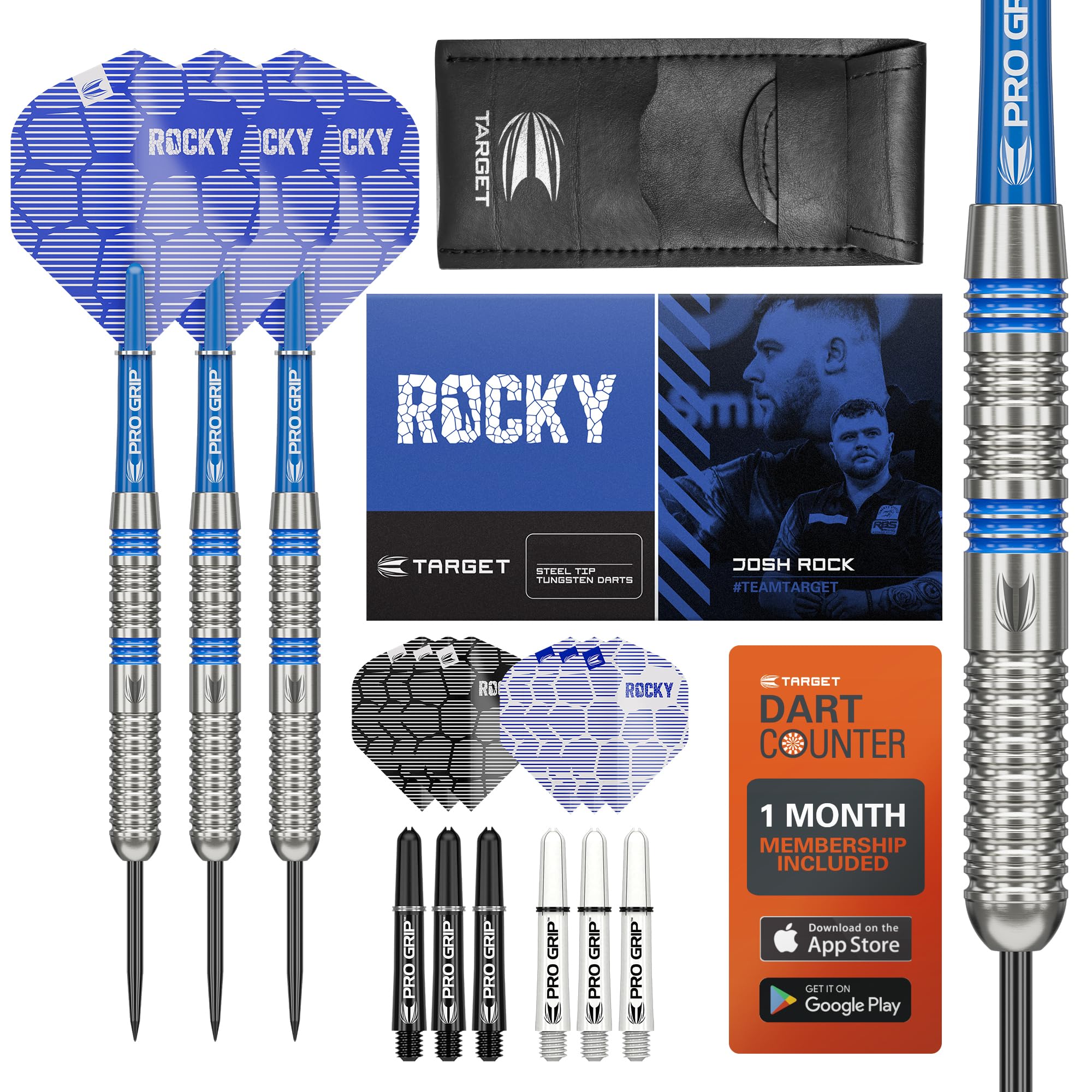 TARGET Darts Josh Rock 80% Tungsten Steel Tip Darts Set, 24G | Professional Accessories Dart Kit, Pro Grip Shafts, Pro Ultra Flights, Fixed Steel Tip Points, Dart Wallet Included