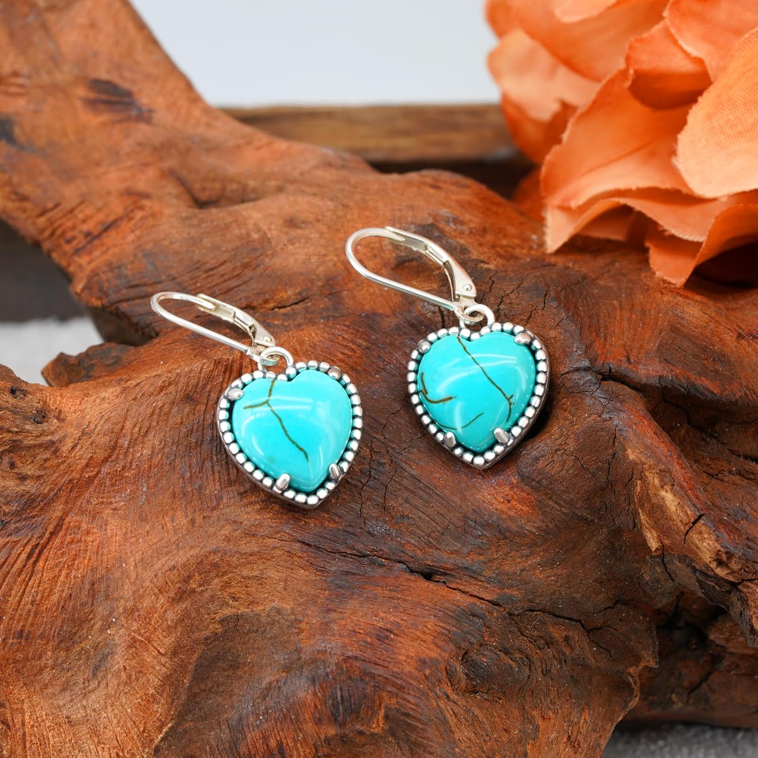 Genuine Turquoise Earrings for Women 925 Sterling Silver Heart Turquoise Earrings Vintage Western Nature Gemstone Turquoise Jewelry for Women