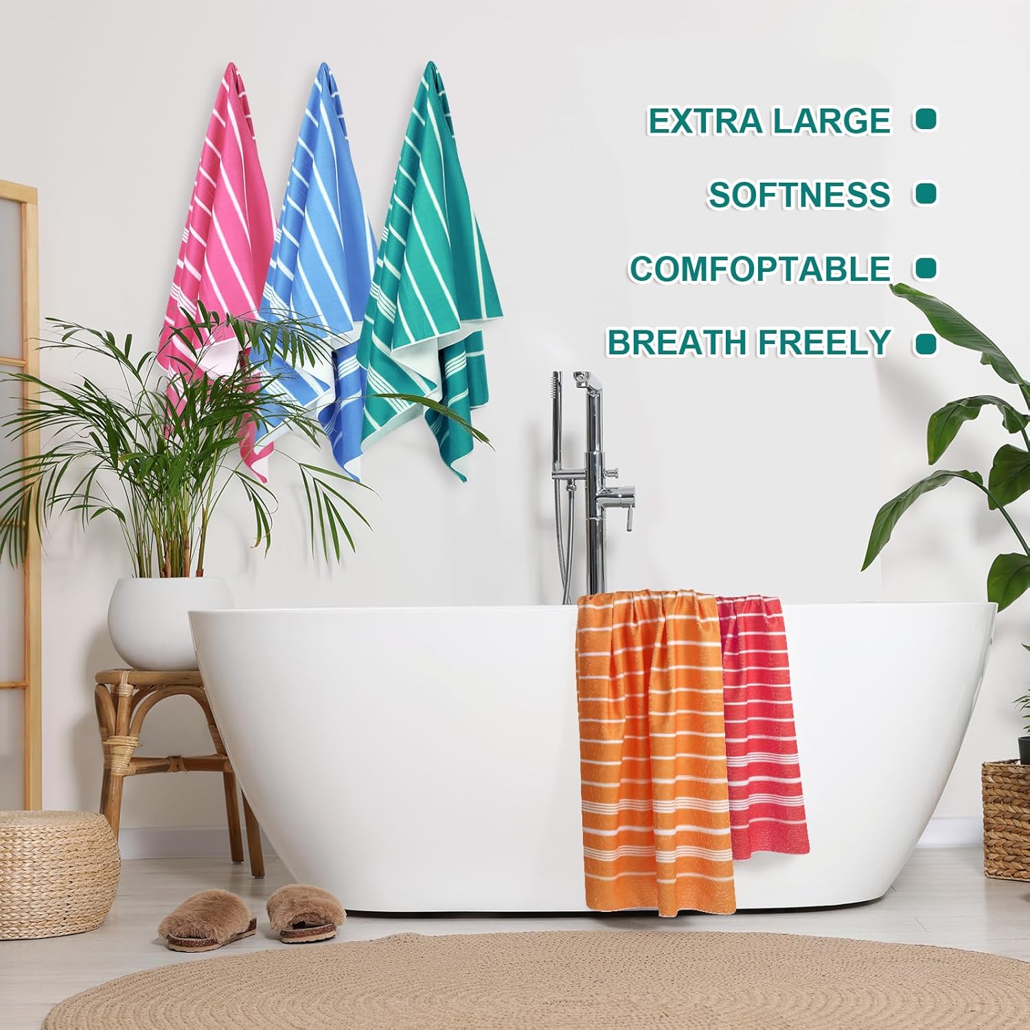 EBOOT 10 Pack Oversized Beach Towel Set Extra Large Pool Towels Microfiber Quick Dry Swim Blanket for Adult Women Men Face Hand Body Bath Travel Pool(Lovely Color,28 x 59 Inch,Stylish Stripe)
