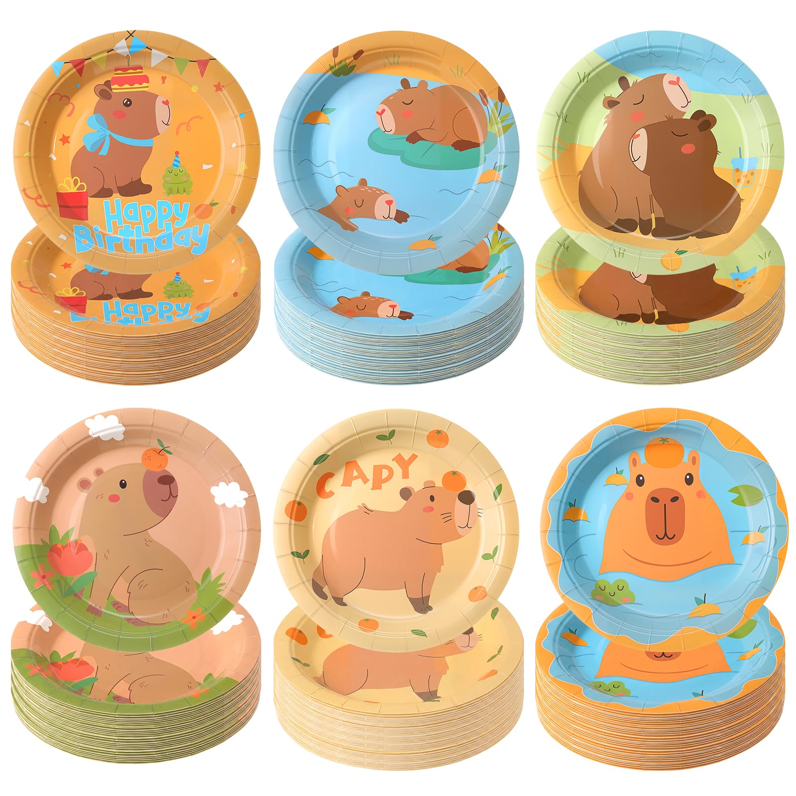 Funnymoom 60 Pcs 7 Inch Capybara Birthday Paper Plates Cartoon Cute Capybara Disposable Dessert Plates Animal Party Decorations for Animal Birthday Baby Shower Summer Pool Party Supplies