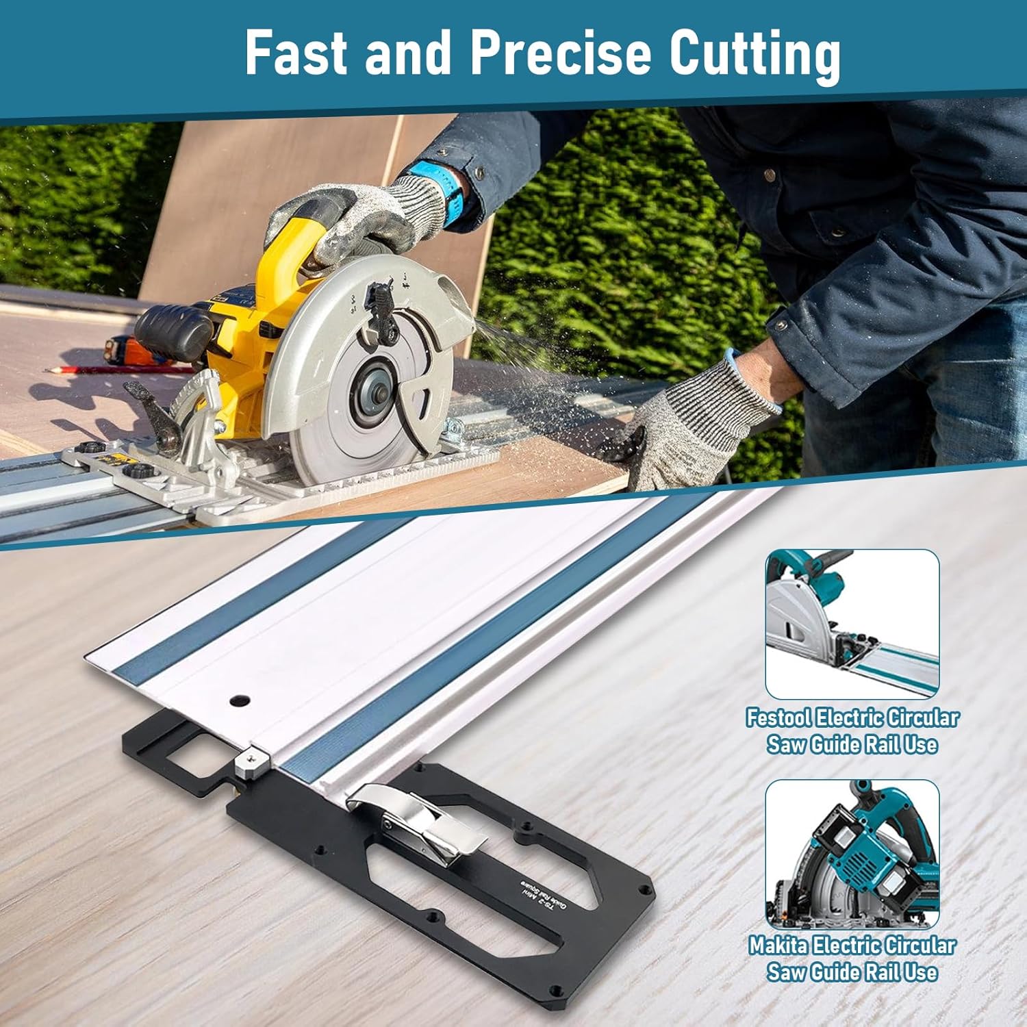 Track Saw Square, Guide Rail Square Fit for Powertec Rail Saw 90 Degree Right Angle Position Plate with Bracket Compact Aluminum Alloy