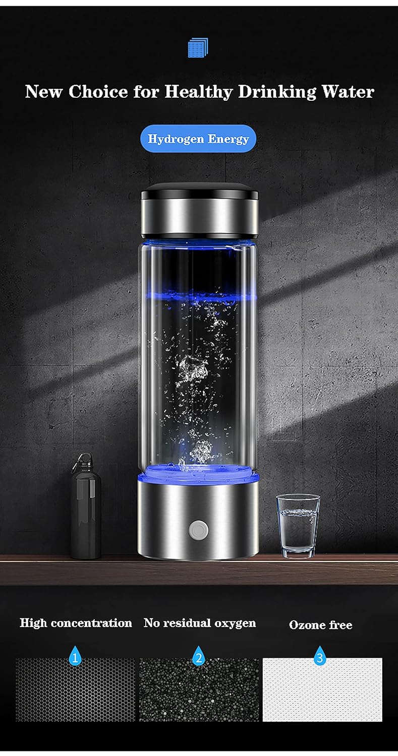 Hydrogen Rich Water Cup, 3 Minutes Electrolyzed Antioxidan Portable Rechargeable Hydrogen Rich Water Cup, for Home Travel (800-1200ppb)