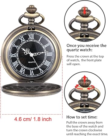 Men's Quartz Pocket Watch with Black Dial and Chain