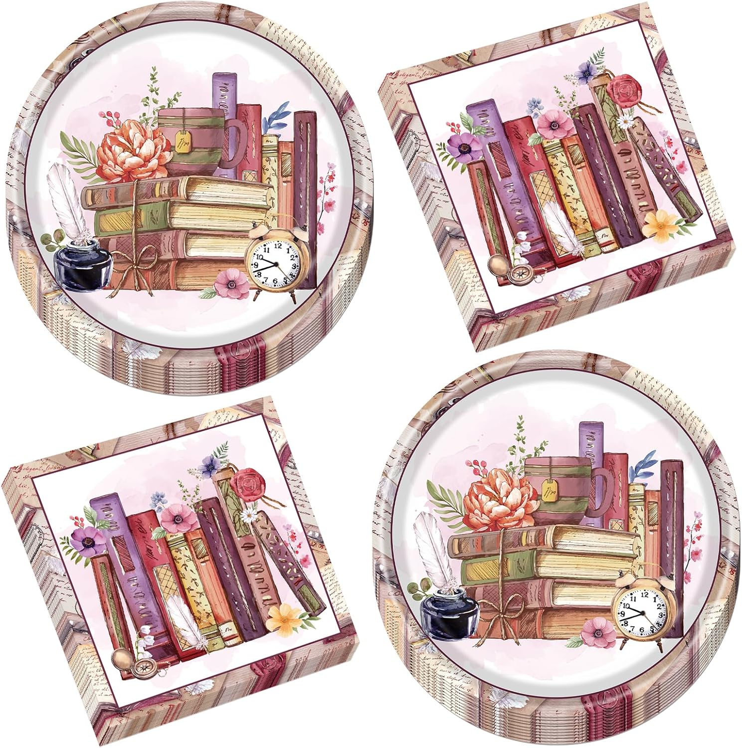 Book Themed Party Decorations - 50 Pcs Book Birthday Party Plates Napkins Decorations, Disposable Storybook Club Tableware Set for Birthday Baby Shower Supplies Decor Serves 25 Guests