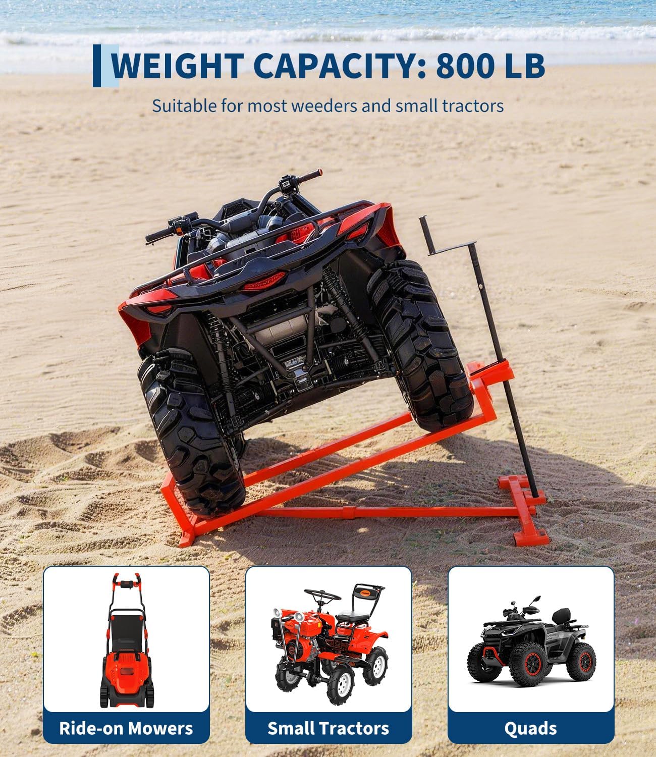 800LB Lawn Tractor Lift Jack, Riding Mower Lift with Rotating Sleeve & Manual and Power Tool Handle, Quick Setup, Anti-Slip Base, Heavy-Duty Universal Design for Lawn Mowers