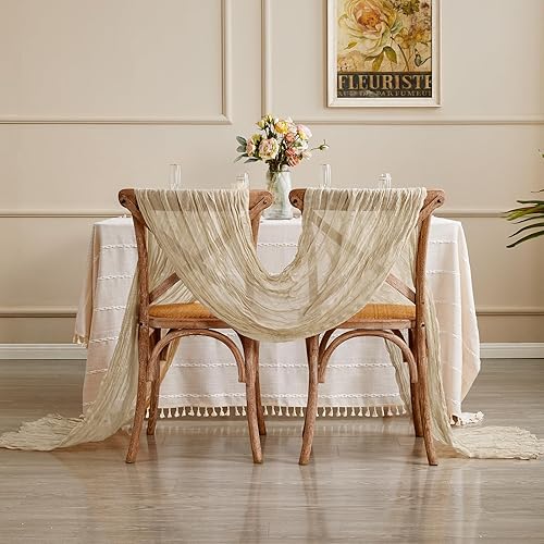Miniatura 7 de Paquete de 10 caminos de mesa de estopilla de 13.3 pies, camino de mesa de gasa bohemio color crema, 35 x 160 pulgadas de largo, romántico camino de